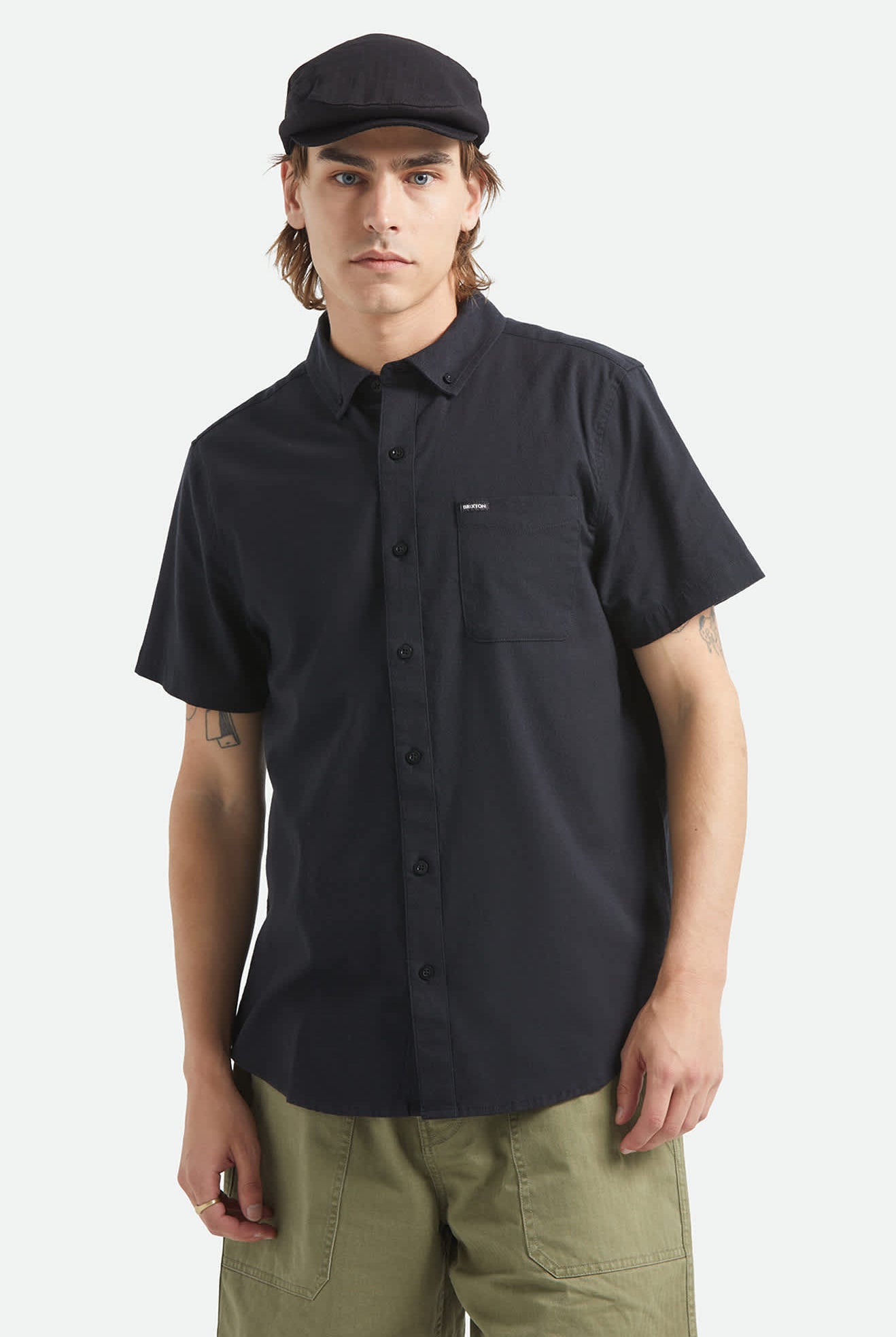 Men's Sanford Oxford Short Sleeve Shirt in the color Black - Men's Front View