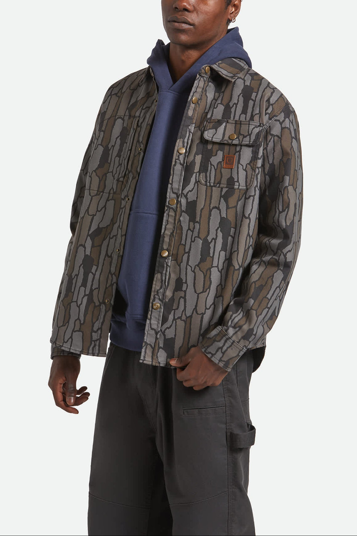 Men's Builders Stretch L/S Overshirt in the color Bark Camo - Men's Side View