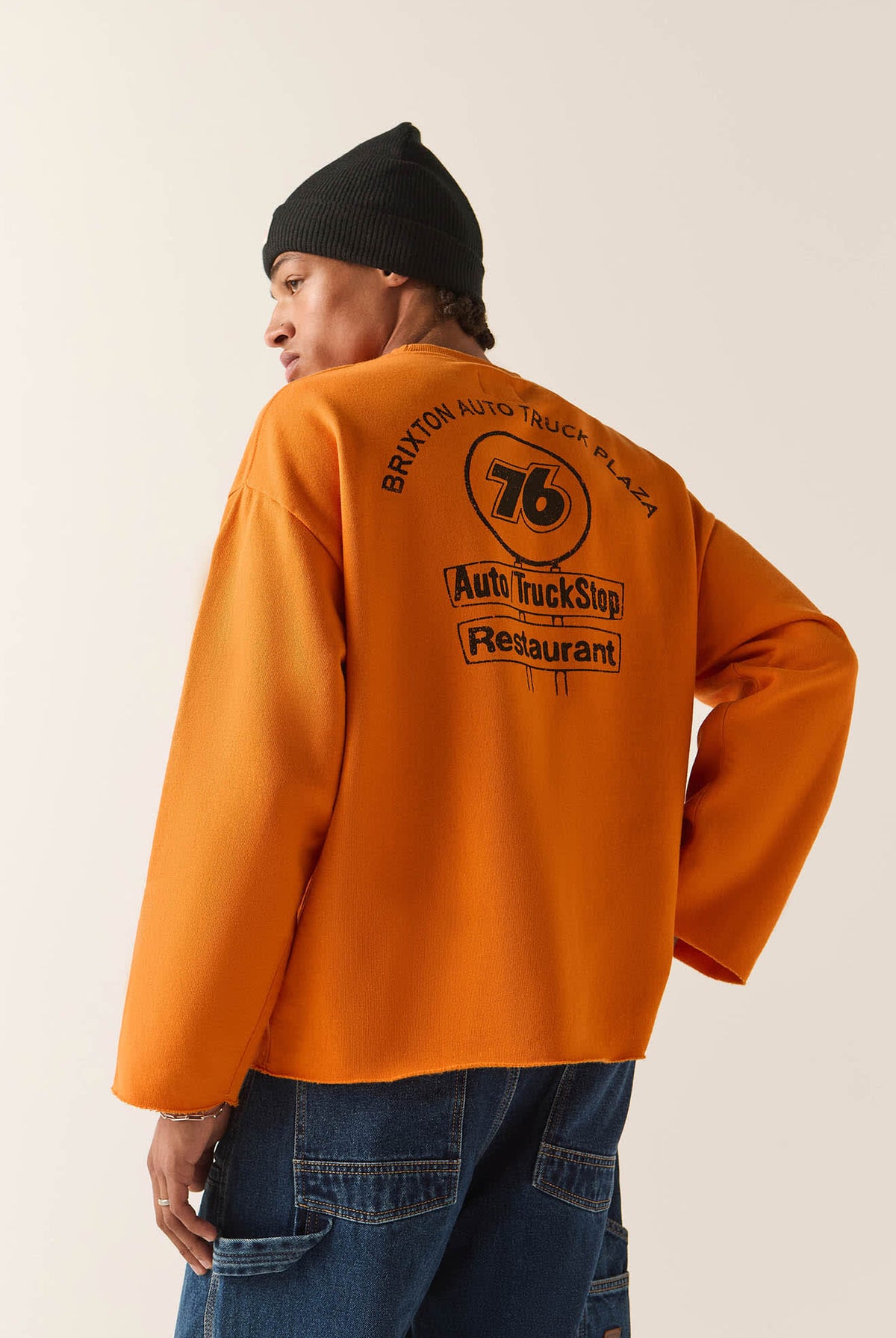 Men's 76 Chopped Crew Fleece in the color Washed Orange - Men's Side View