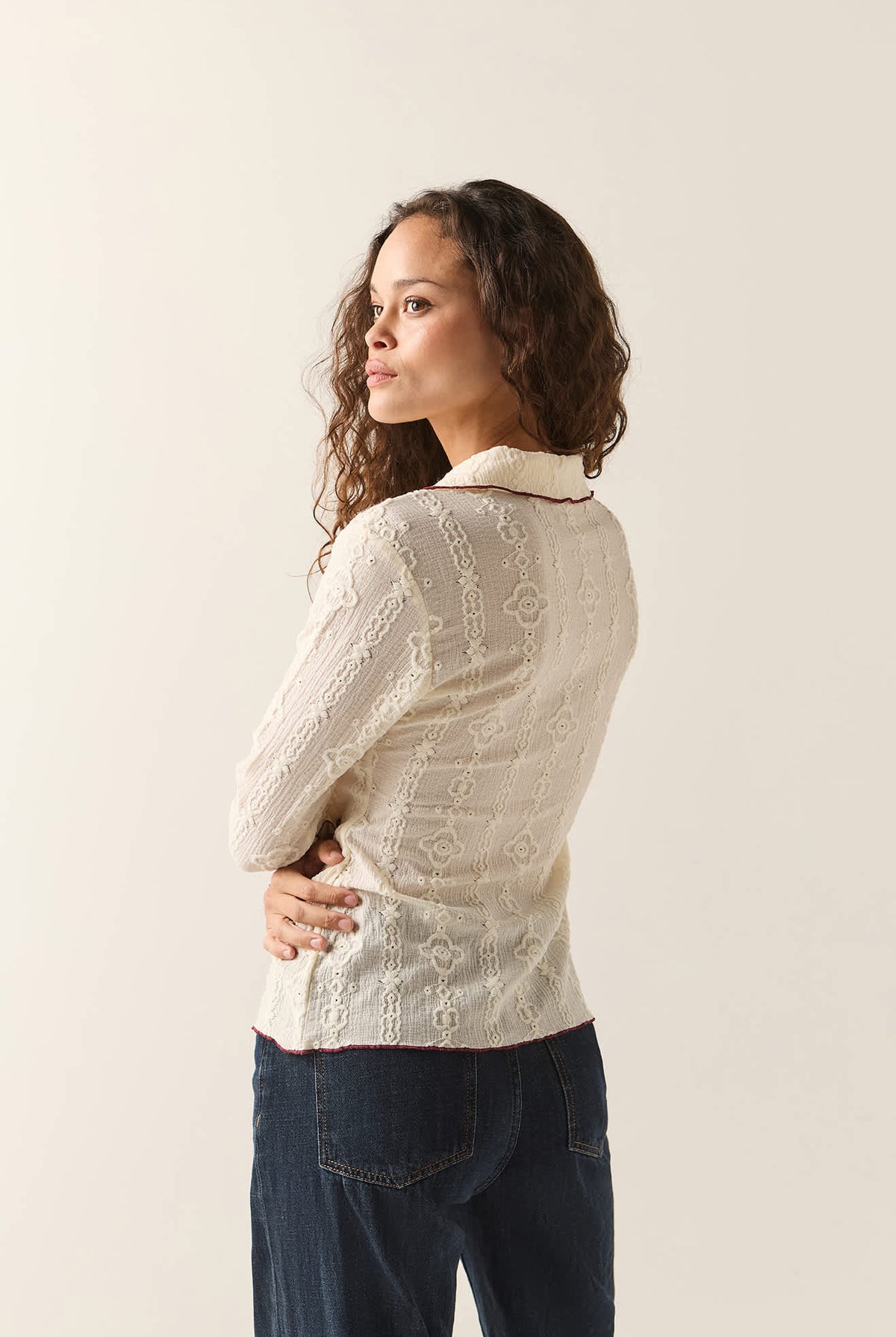 Women's Grace Button Down Shirt in the color Off White/Wild Ginger - Women's Side View
