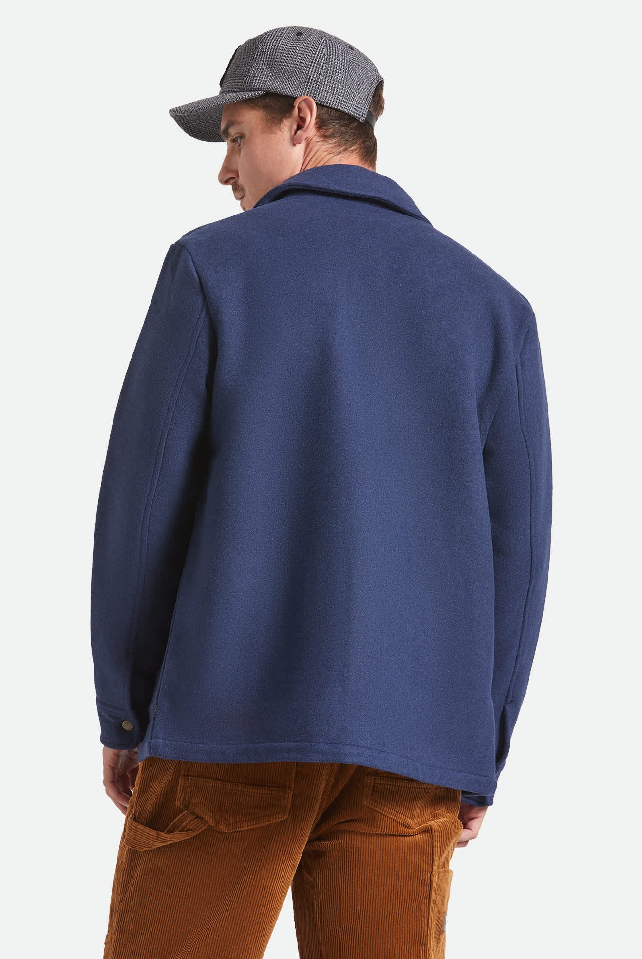 Men's New West Chore Coat in the color Mood Indigo - Men's Back View