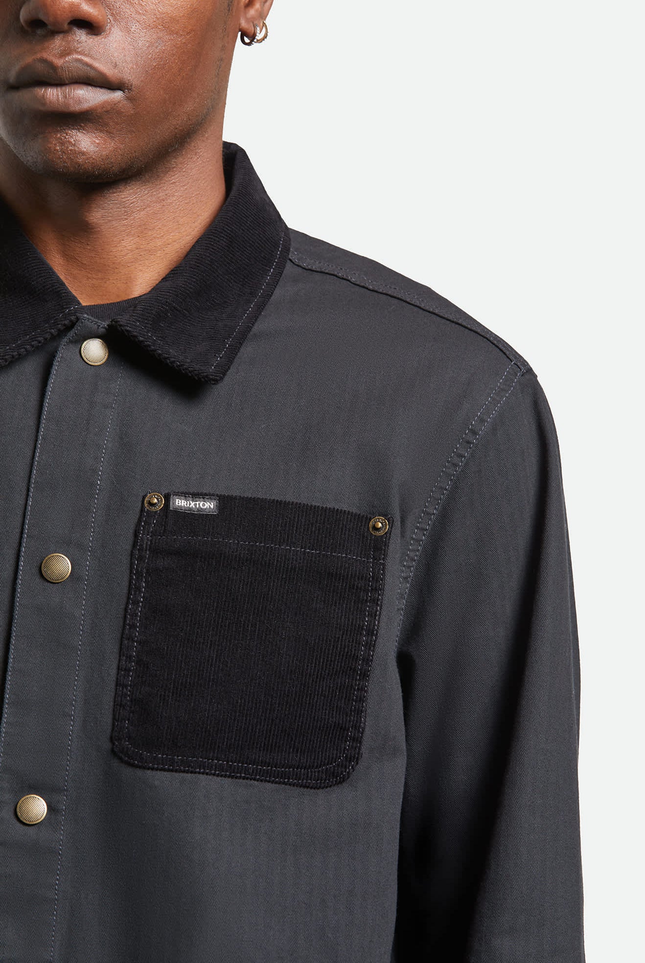 Men's Herringbone Lightweight Chore Coat in the color Black Herringbone - Additional Fit image