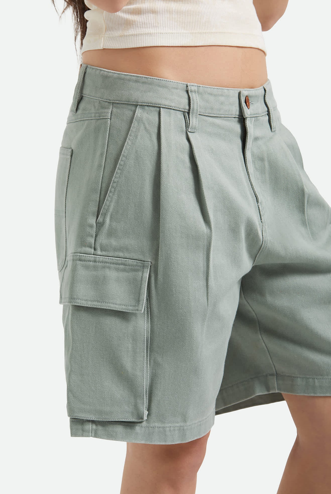 Women's The Alba Baggy Carpenter Short in the color Washed Sage Green - Additional Fit image