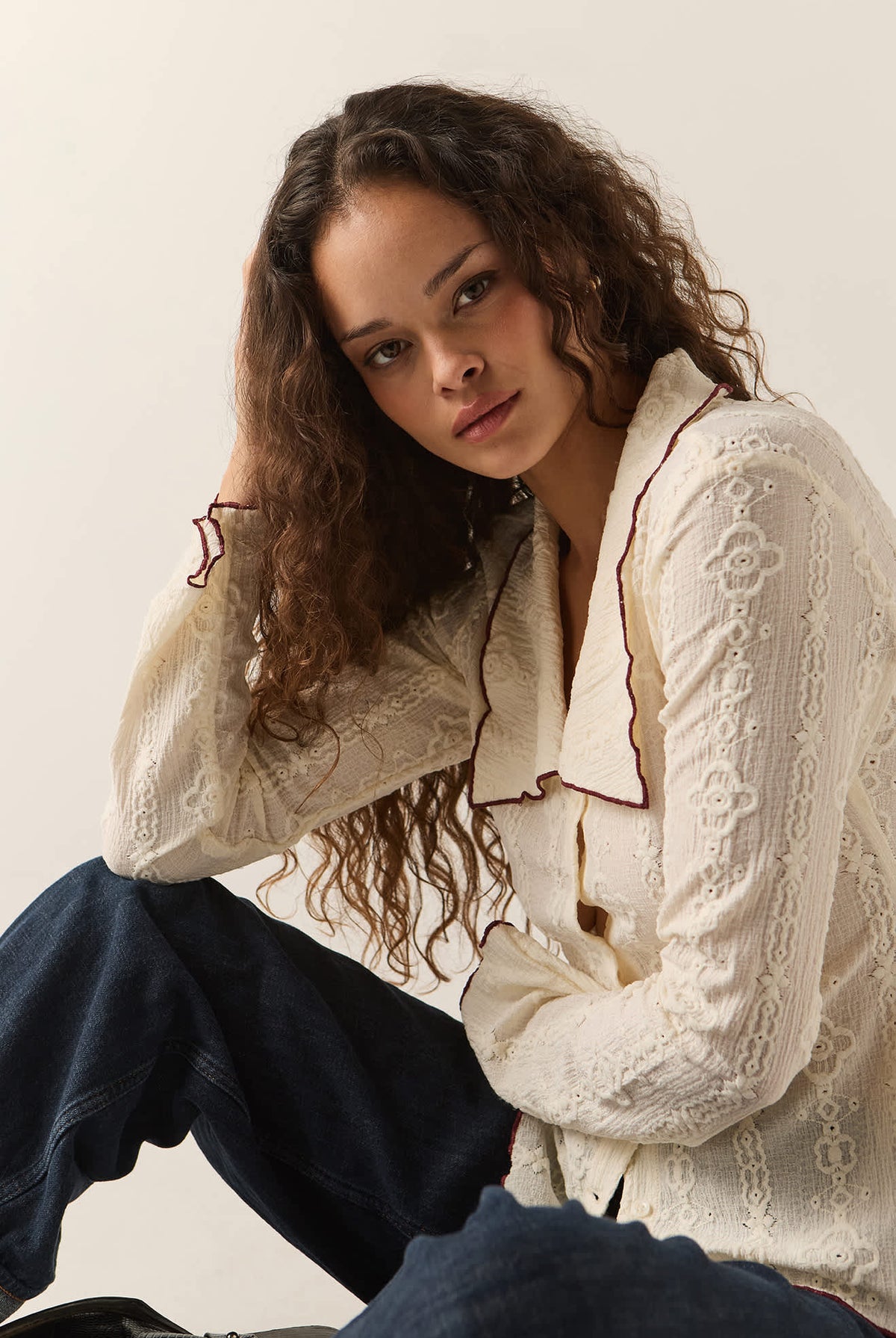 Women's Grace Button Down Shirt in the color Off White/Wild Ginger - Additional Fit image