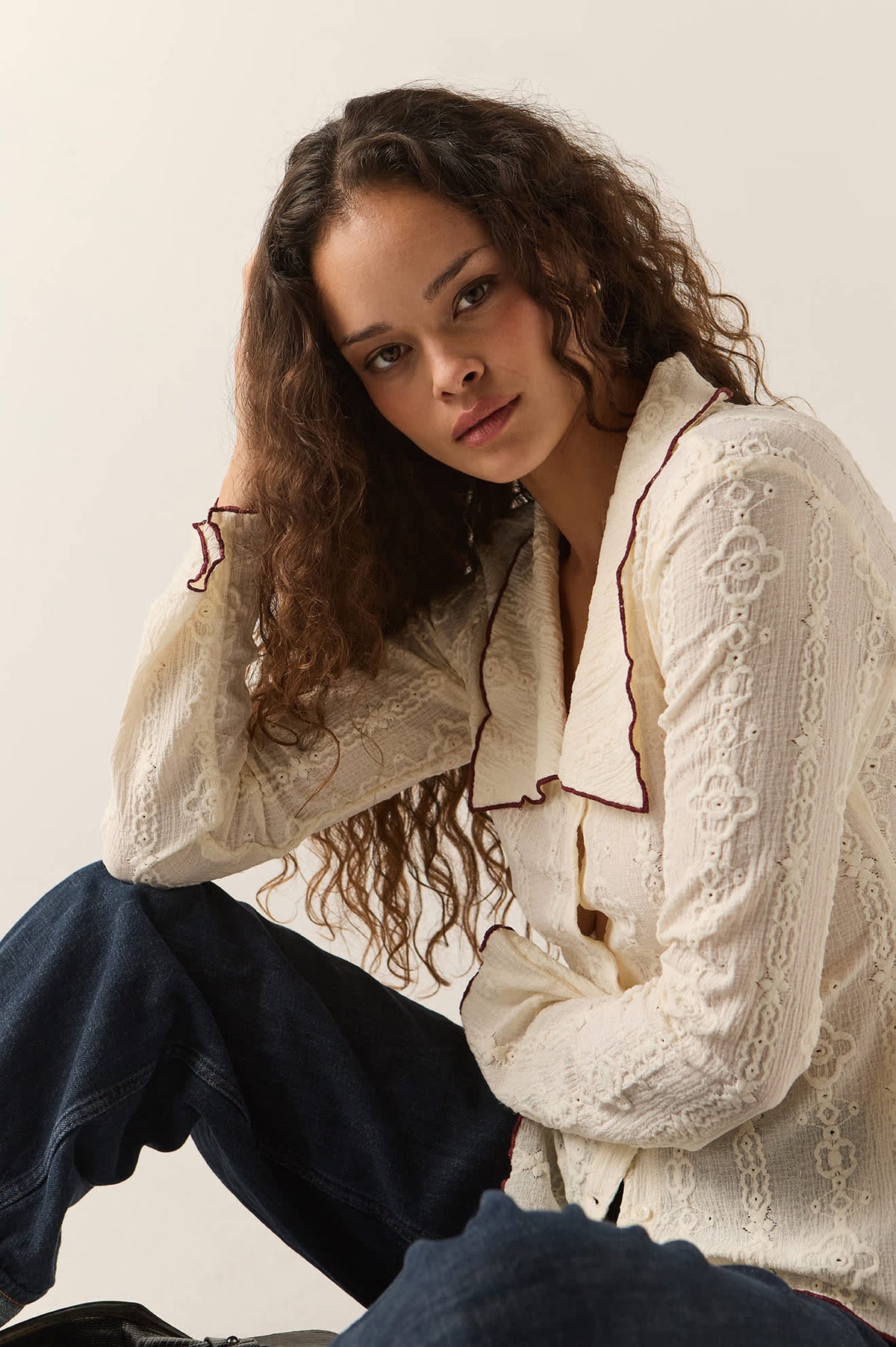 Women's Grace Button Down Shirt in the color Off White/Wild Ginger - Additional Fit image