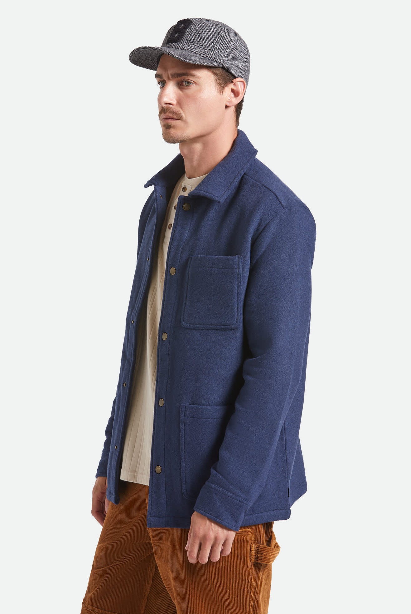 Men's New West Chore Coat in the color Mood Indigo - Men's Side View