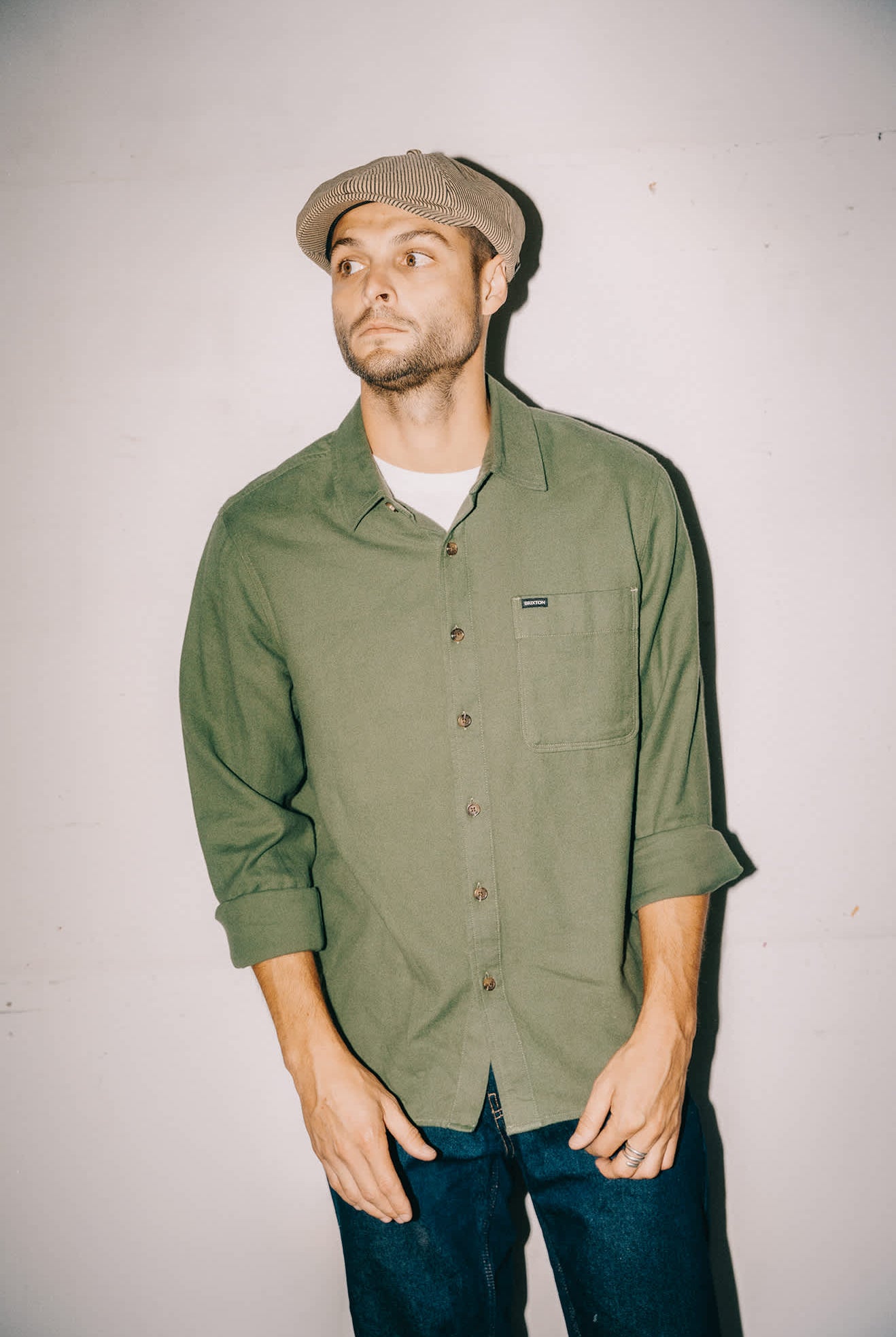 Unisex Brood Newsboy Cap in the color Dark Tan/Black Hickory Stripe - Men's Lifestyle image