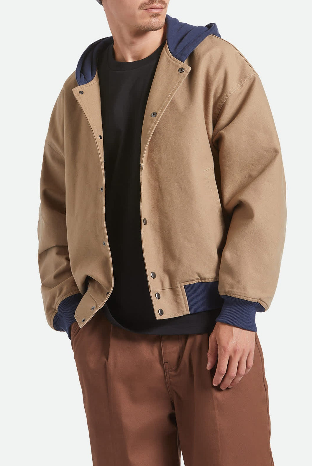 Men's Canvas Hooded Bomber Jacket in the color Khaki/Mood Indigo - Additional Fit image