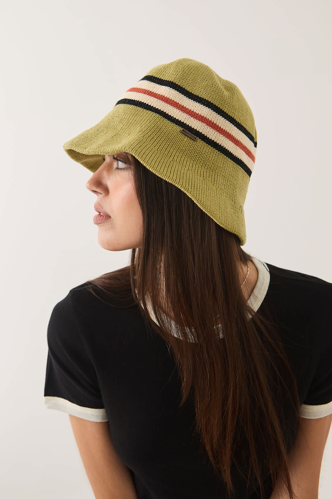 Unisex Redding Knit Packable Hat in the color Green Multi Stripe - Women's Side View