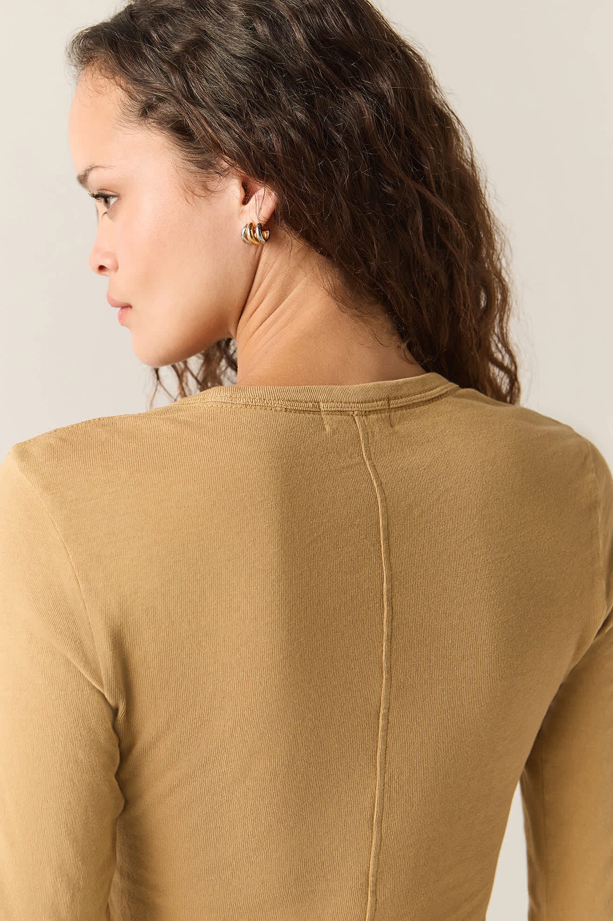 Women's Carefree Organic Garment Dye Slim T-Shirt in the color Khaki - Additional Fit image