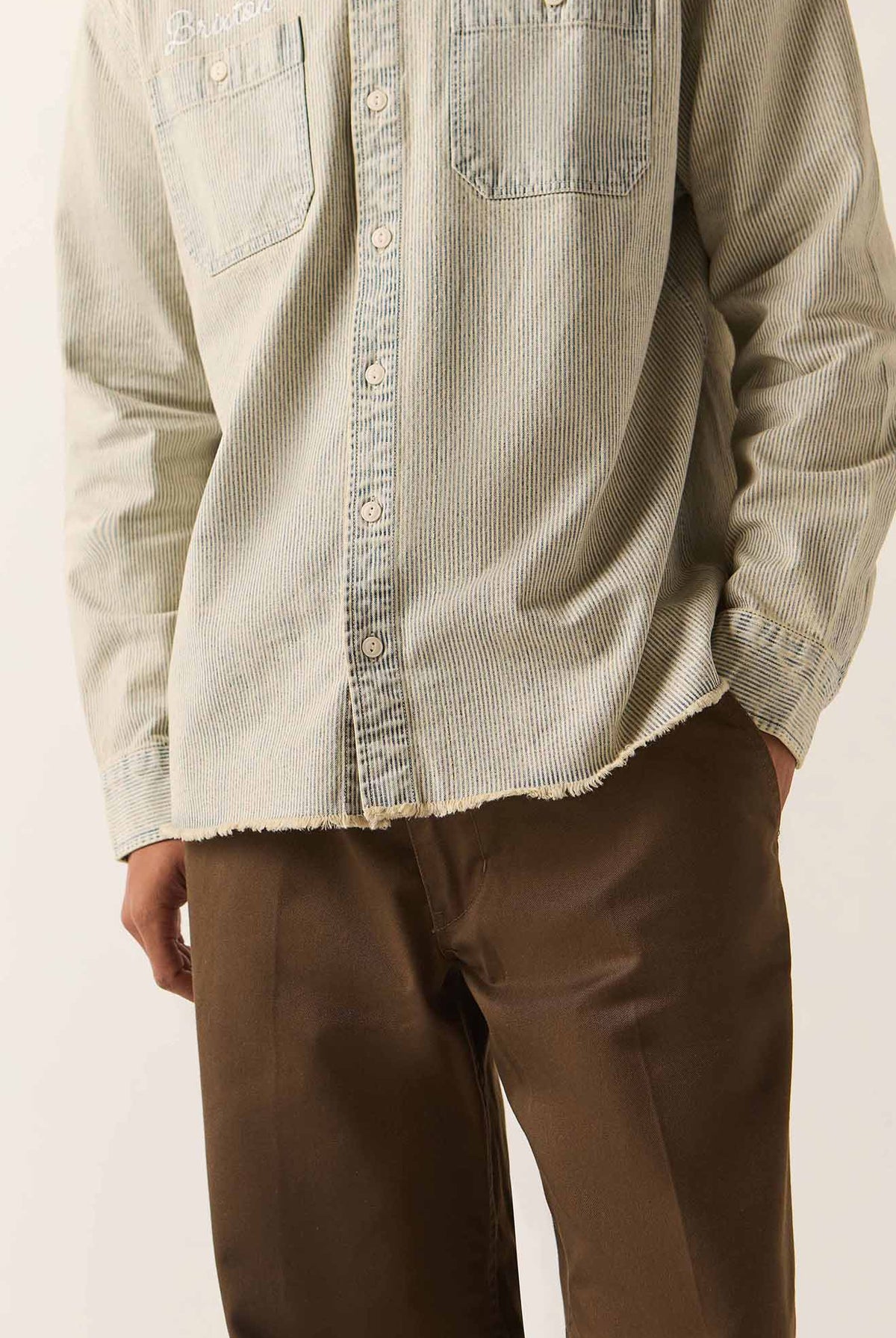 Men's 76 Mechanics Shirt in the color Navy/Off White Hickory Stripe - Additional Fit image