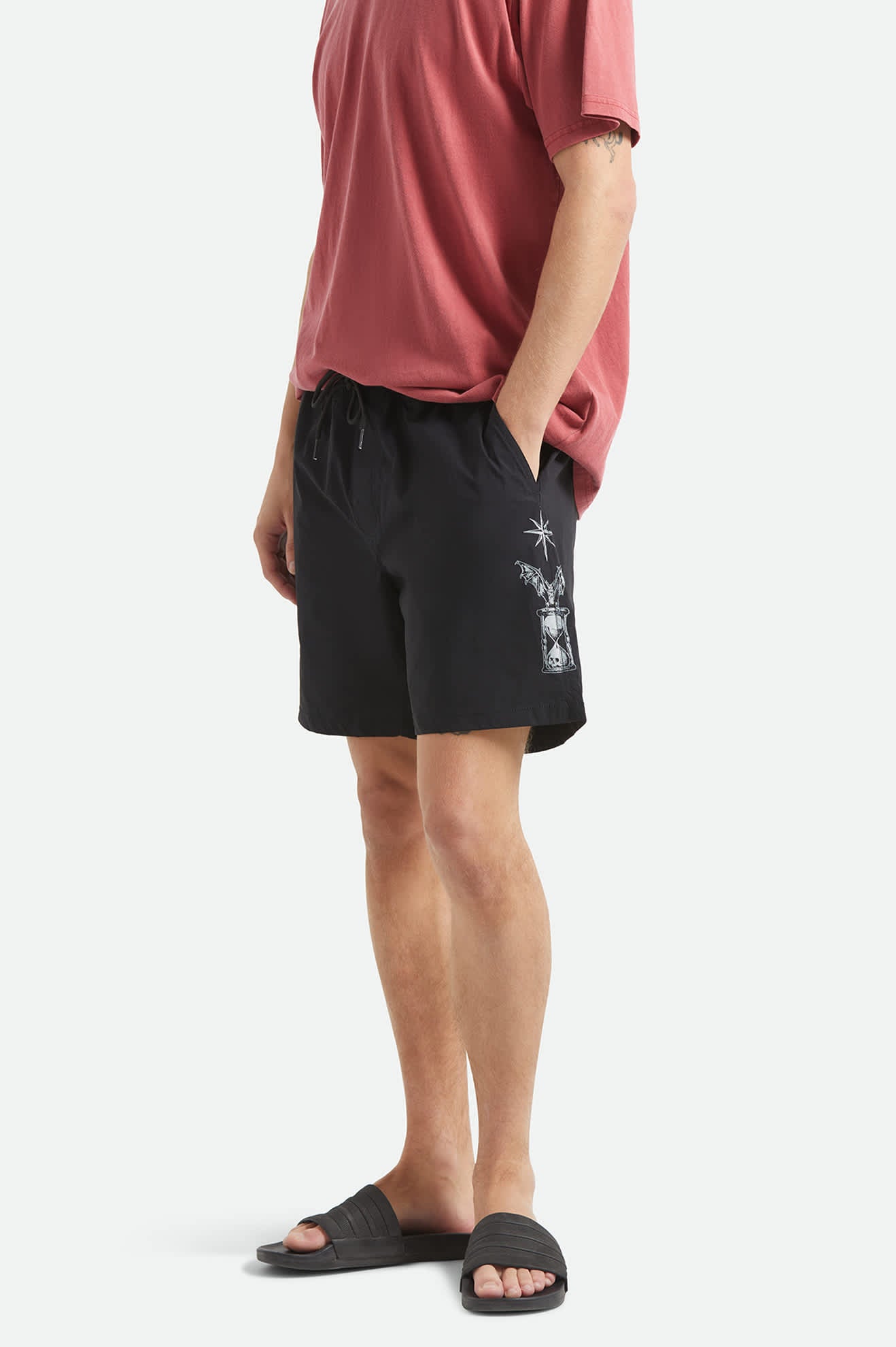 Men's Everyday Stretch Hybrid Short 7" in the color Black/White - Men's Side View