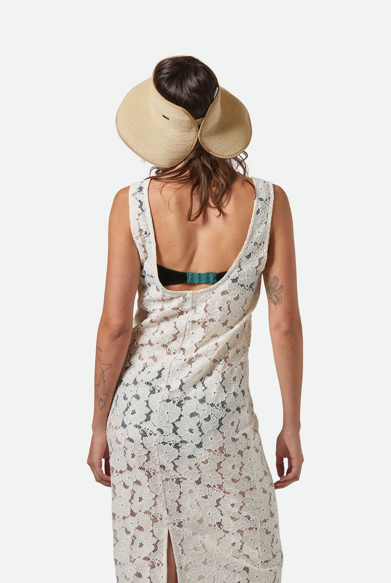 Women's Ivy Packable Straw Visor in the color Tan - Women's Back View