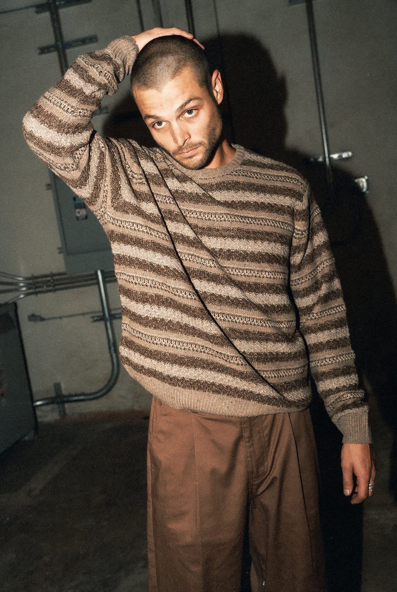 Men's Midnight Crew Sweater in the color Multi Neutral Stripe - Men's Lifestyle image