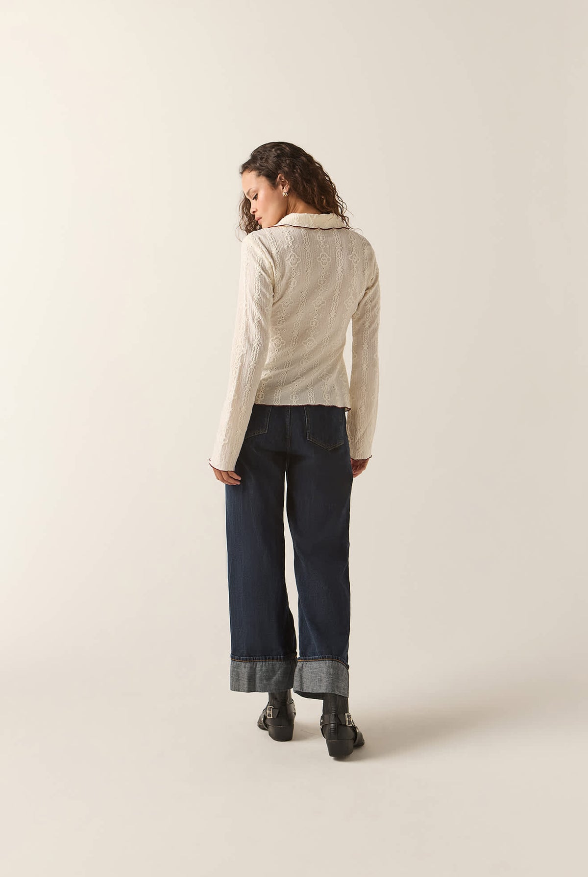 Women's Grace Button Down Shirt in the color Off White/Wild Ginger - Women's Back View