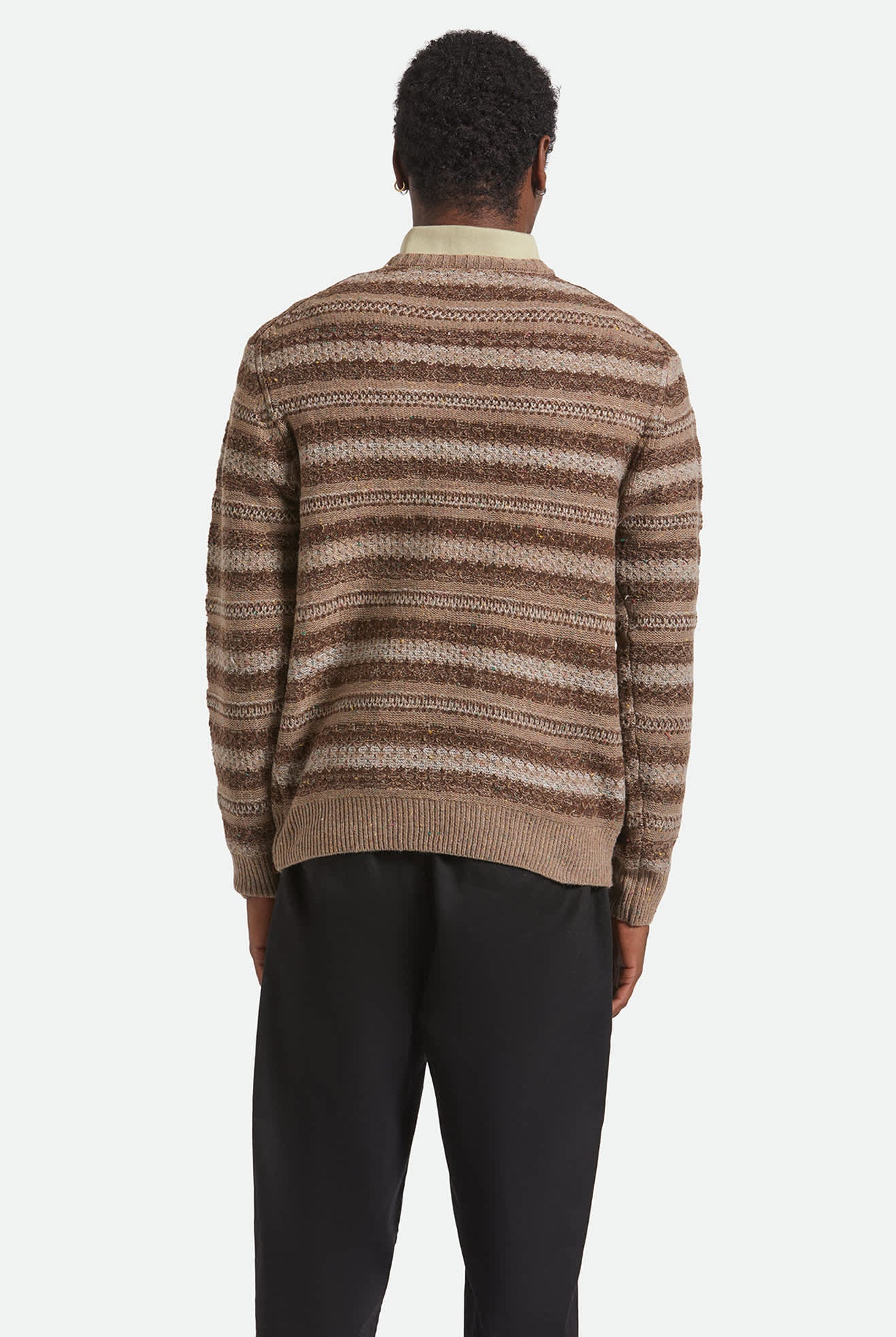 Men's Midnight Crew Sweater in the color Multi Neutral Stripe - Men's Back View
