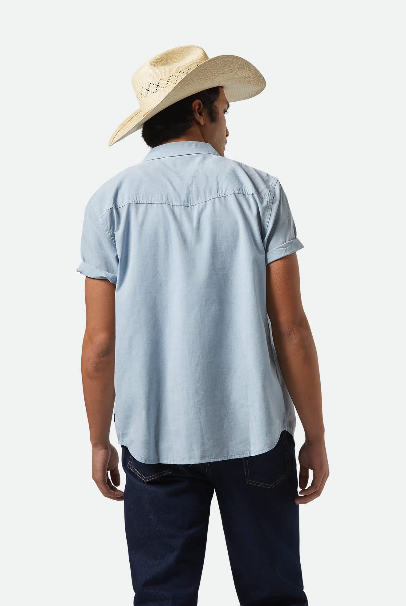 Men's Wayne Western S/S Shirt in the color Medium Blue - Men's Back View