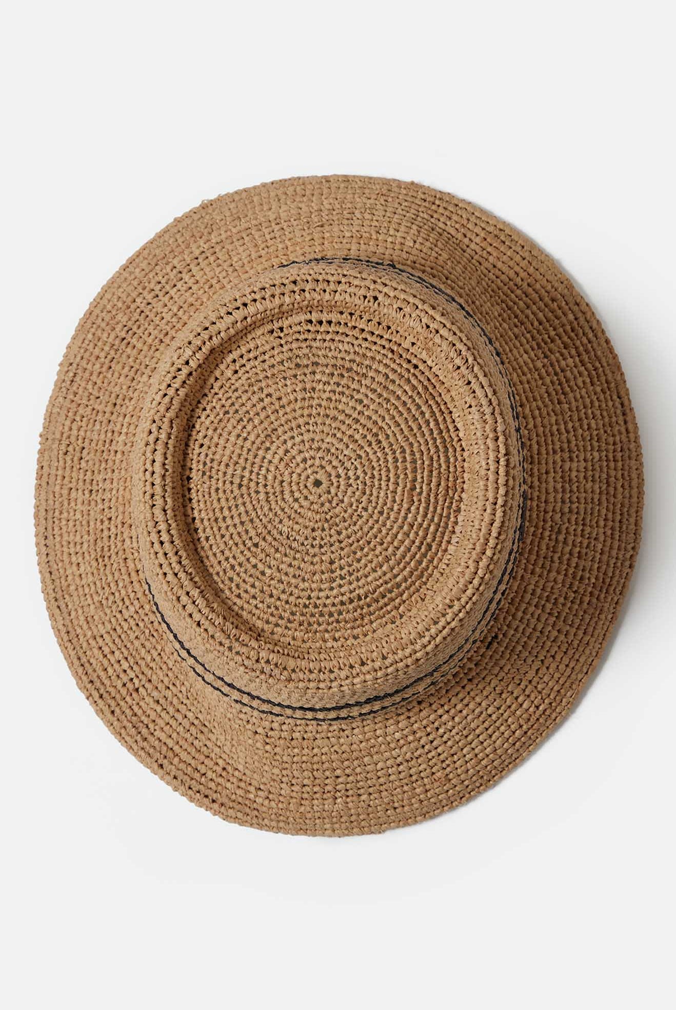 Women's Ellee Straw Bucket Hat in the color Tan/Black - Additional Laydown image
