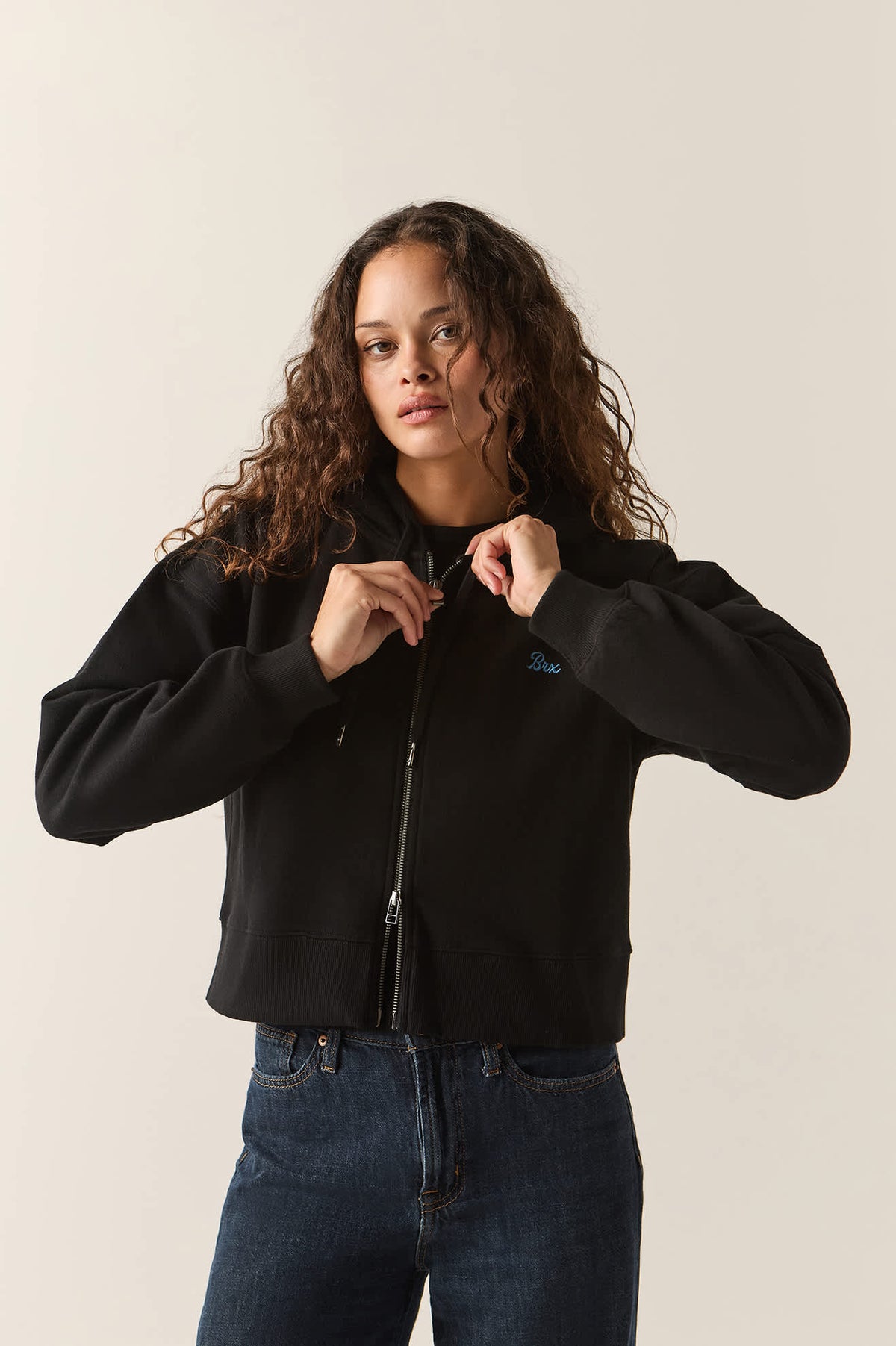 Women's Always Late Full Zip Hoodie in the color Black - Women's Front View