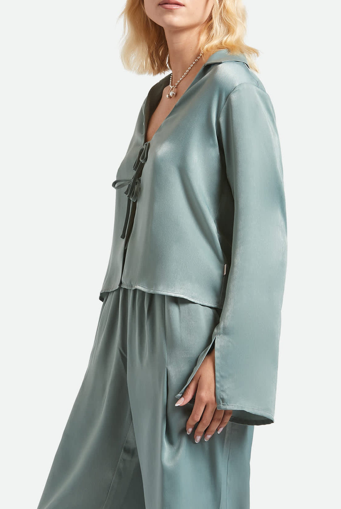 Women's Soho Silky Top in the color Blue Green Shine - Women's Side View