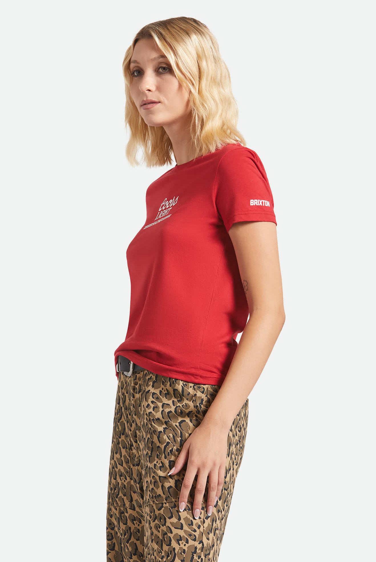 Women's Coors Light Racing Fitted T-Shirt in the color Coors Red - Women's Side View