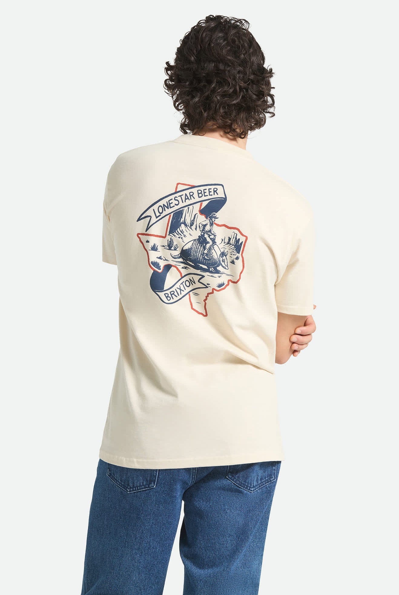 Men's Lone Star Armadillo Short Sleeve Standard T-Shirt in the color Cream - Men's Back View