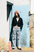 Women's Cropped Pointelle Tie Cardigan in the color Black - Men's Lifestyle image