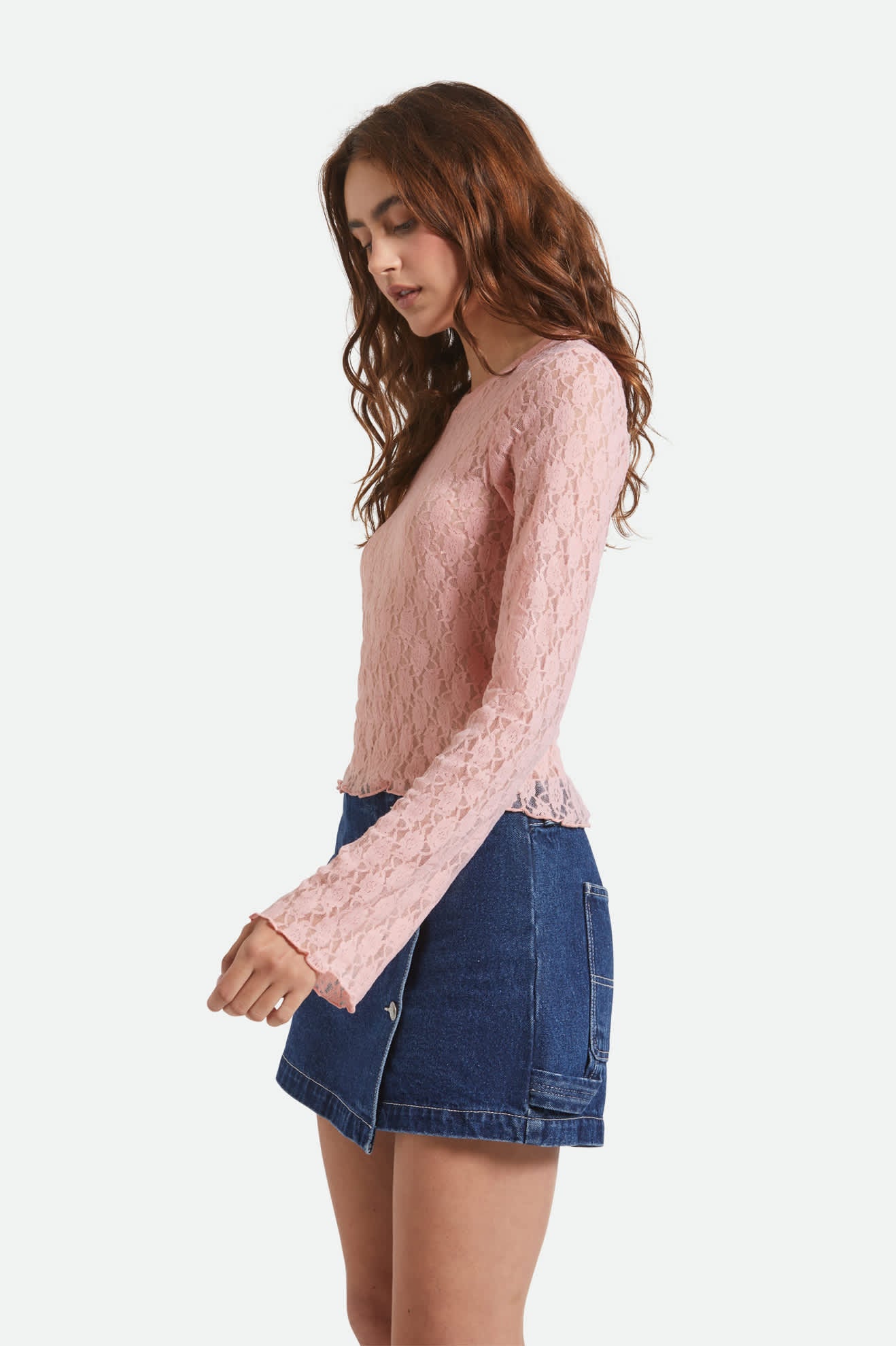 Women's Dolly Slim L/S Knit T-Shirt in the color Mellow Rose - Women's Side View