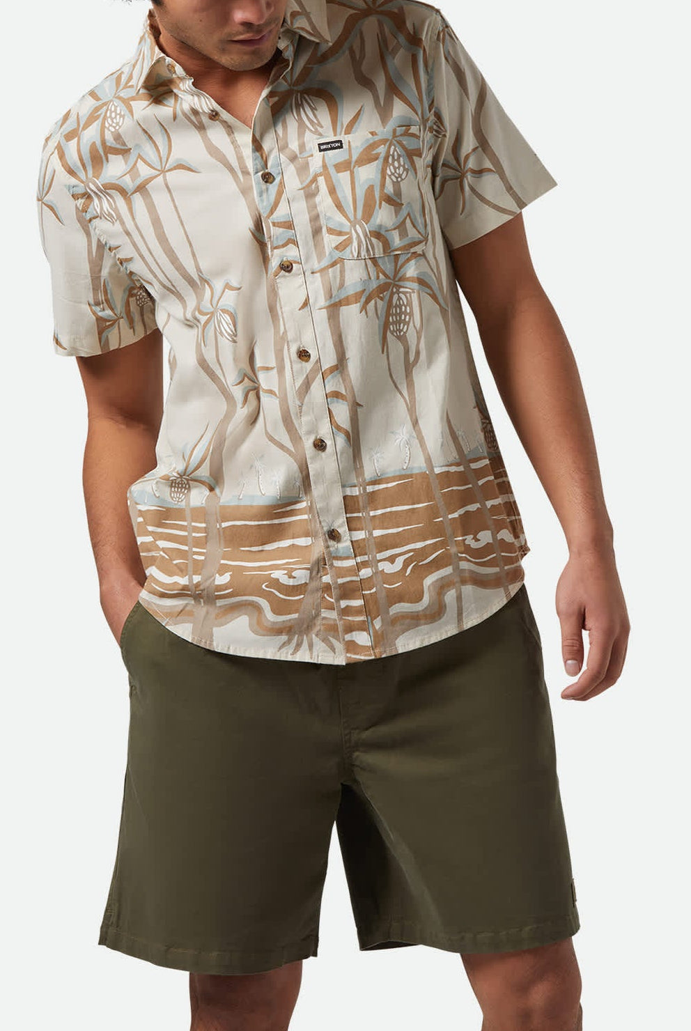 Men's Charter Print S/S Shirt in the color Whitecap Scenic Trip - Men's Front View