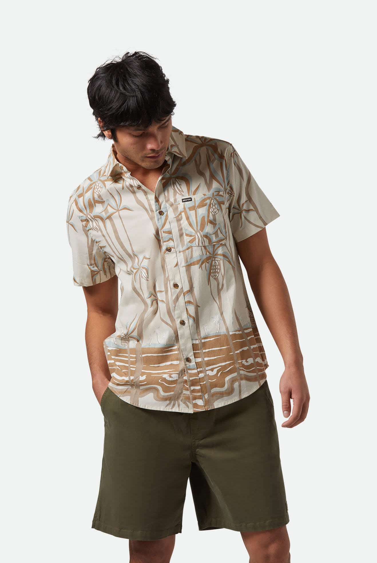 Men's Charter Print S/S Shirt in the color Whitecap Scenic Trip - Men's Front View