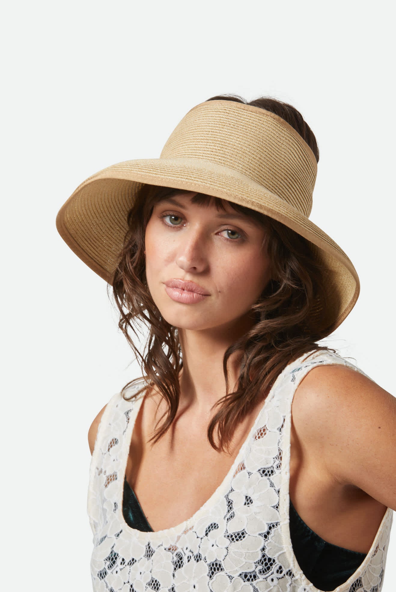 Women's Ivy Packable Straw Visor in the color Tan - Women's Front View