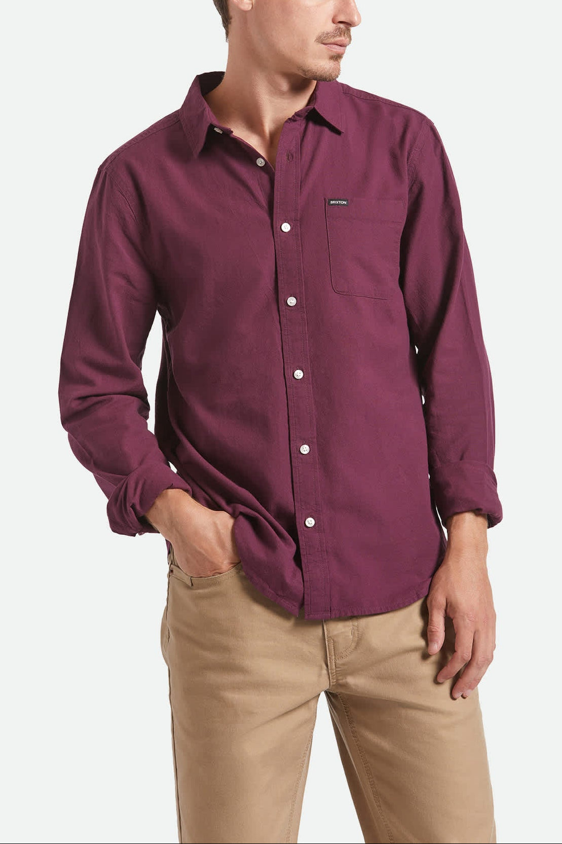 Men's Charter Long Sleeve Shirt in the color Port - Men's Front View