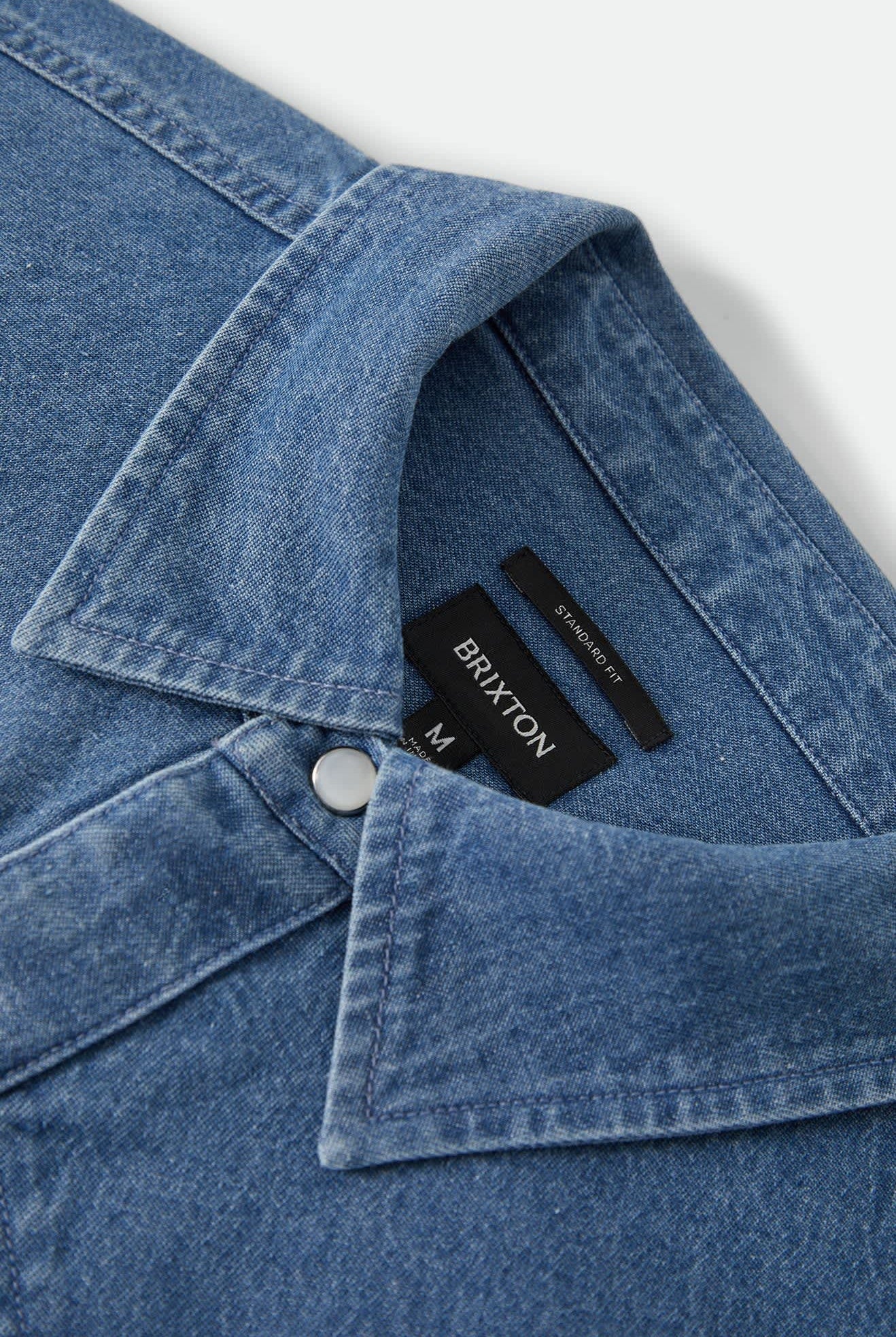 Men's Waylon Lightweight Overshirt in the color Medium Wash Chambrey - Additional Laydown image