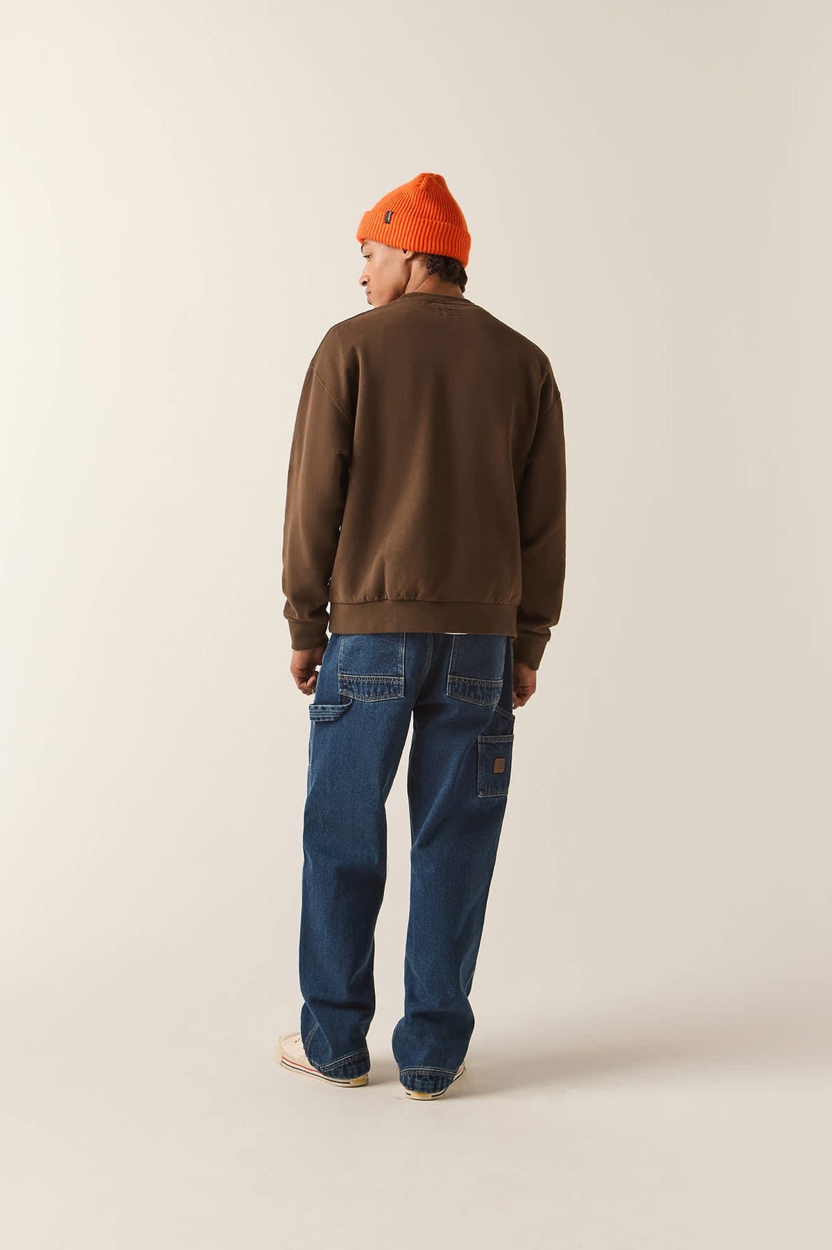 Men's Brixton Baseline Crew Fleece in the color Walnut Brown Vintage Wash - Men's Back View