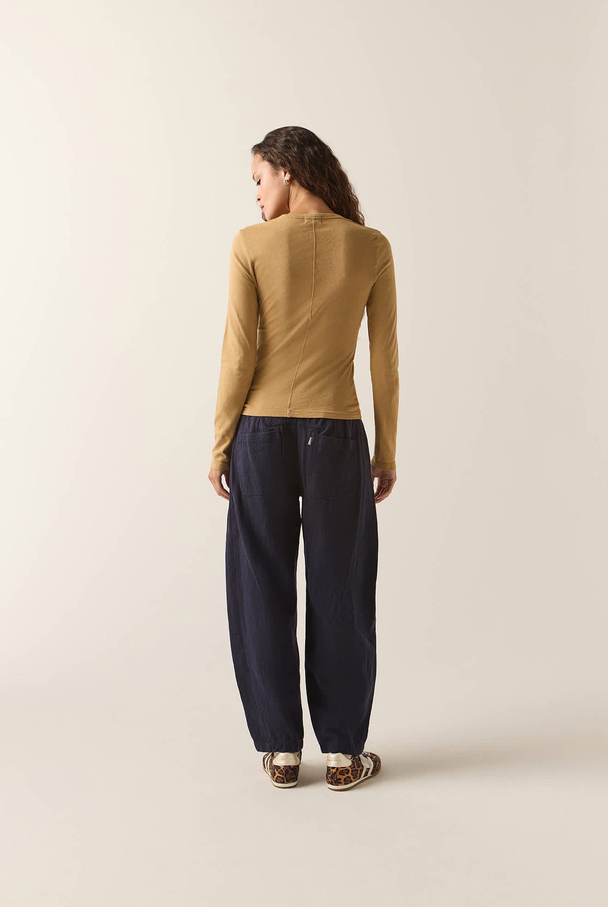 Women's Carefree Organic Garment Dye Slim T-Shirt in the color Khaki - Additional Fit image