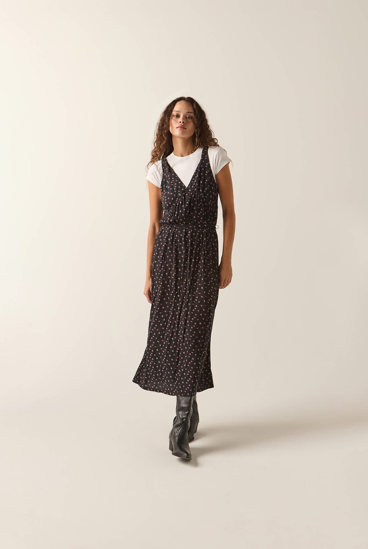 Women's The Molly Silky Dress in the color Black Ditsy Floral - Women's Front View