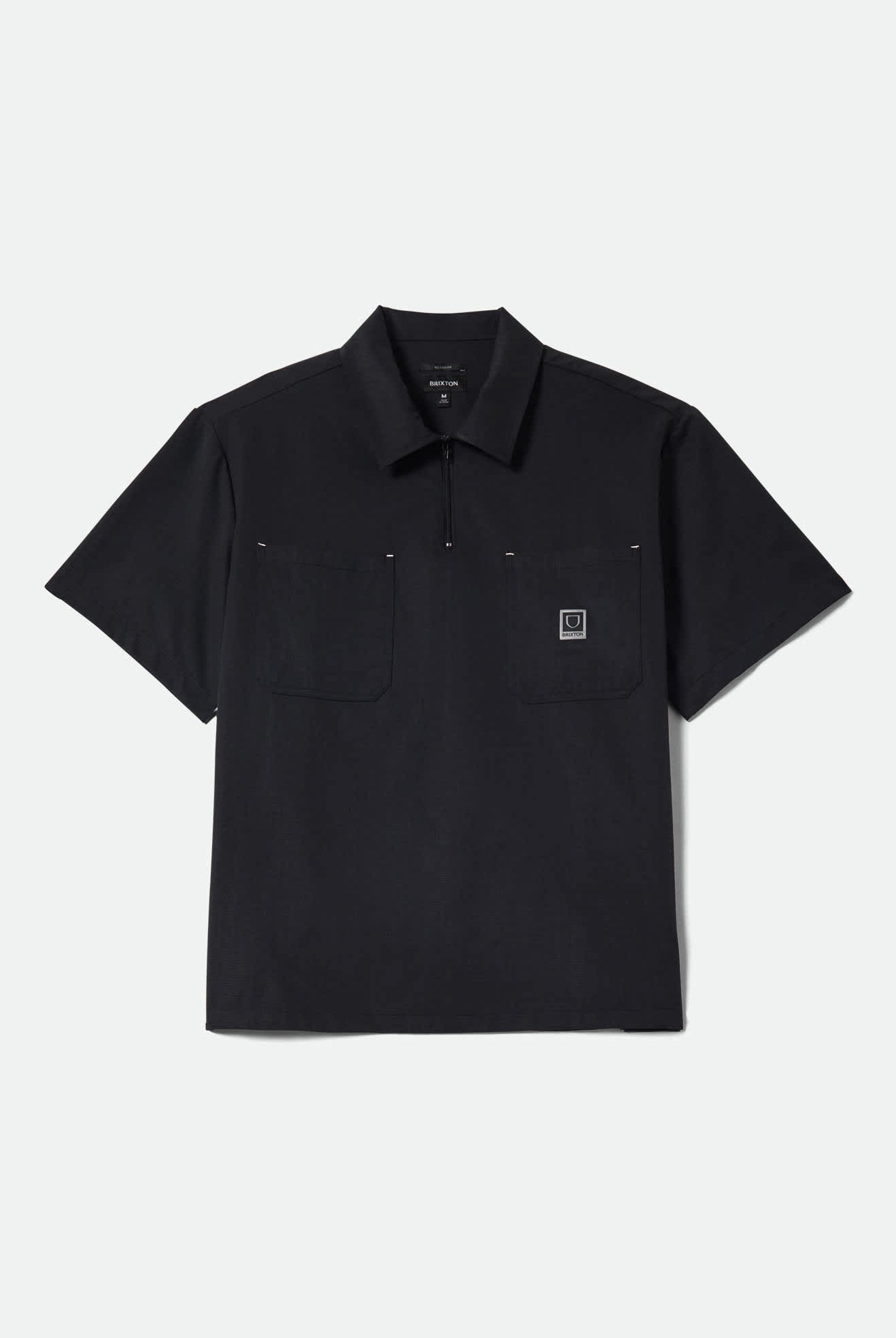 Men's Journey Lightweight 1/2 Zip Cropped Short Sleeve Shirt in the color Black - Front Product View
