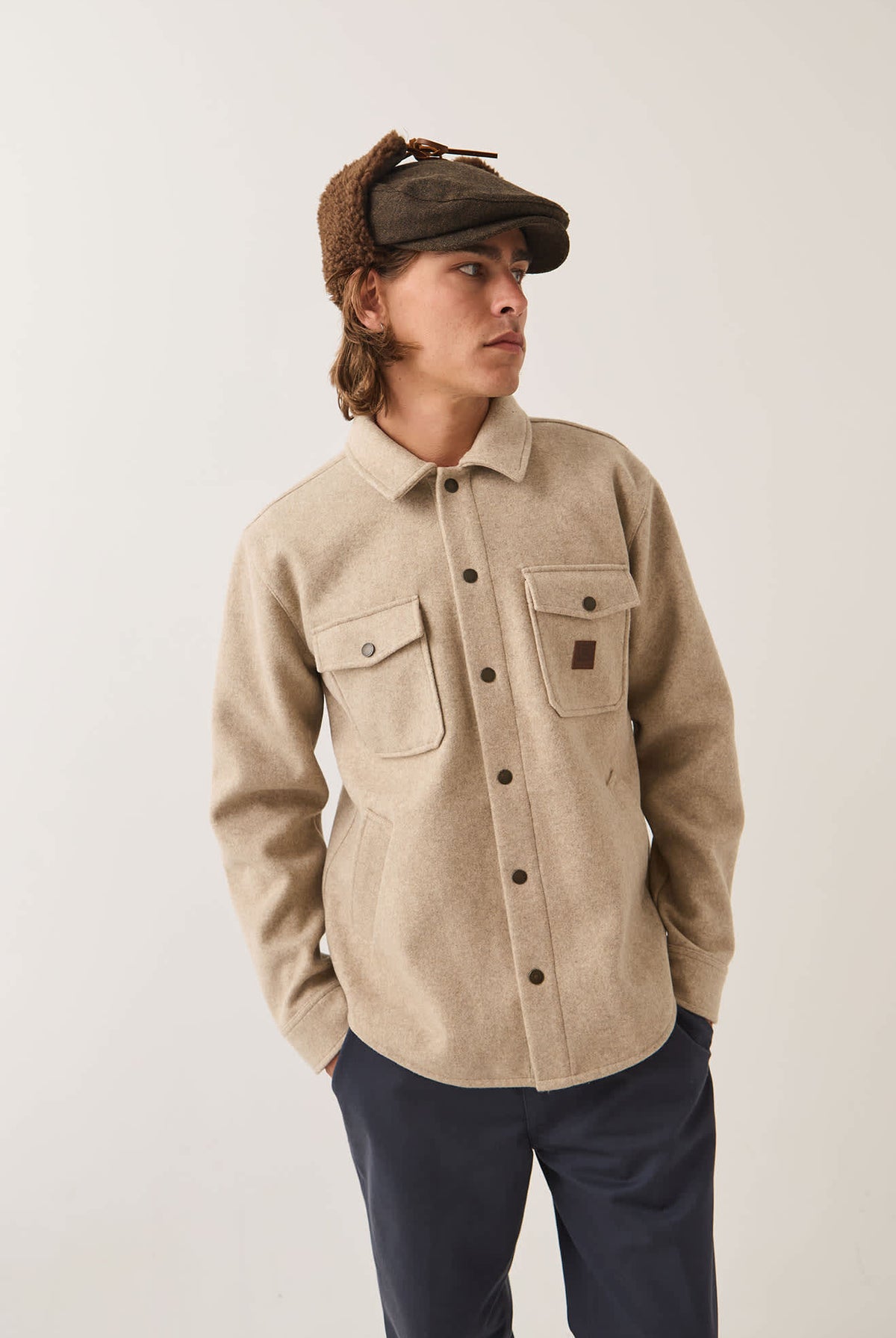 Men's Durham Felted Stretch Jacket in the color Oatmeal - Additional Fit image