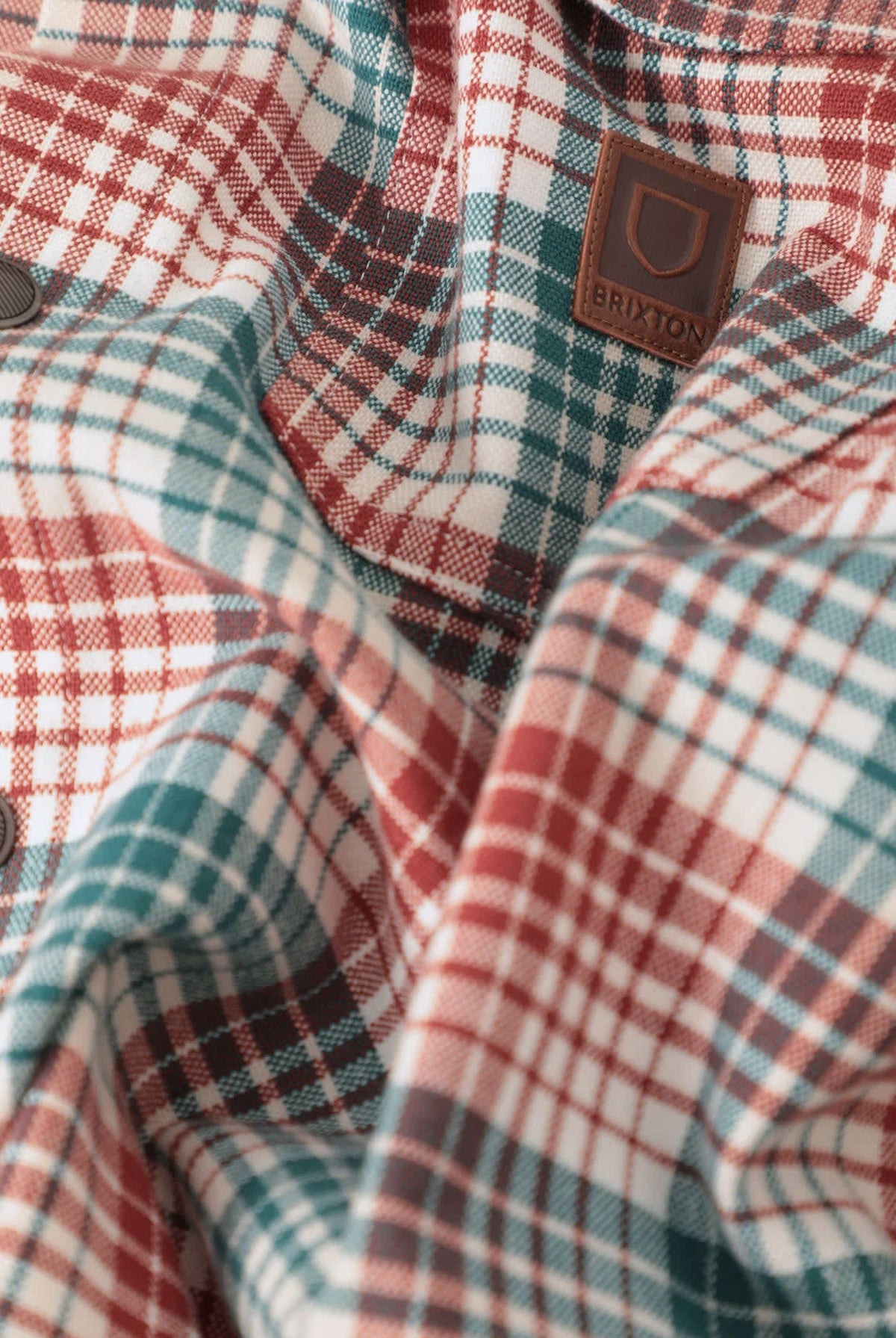 Men's Bowery Builders Ranch Performance Flannel in the color Ultra Marine/Dark Brick - Additional Laydown image