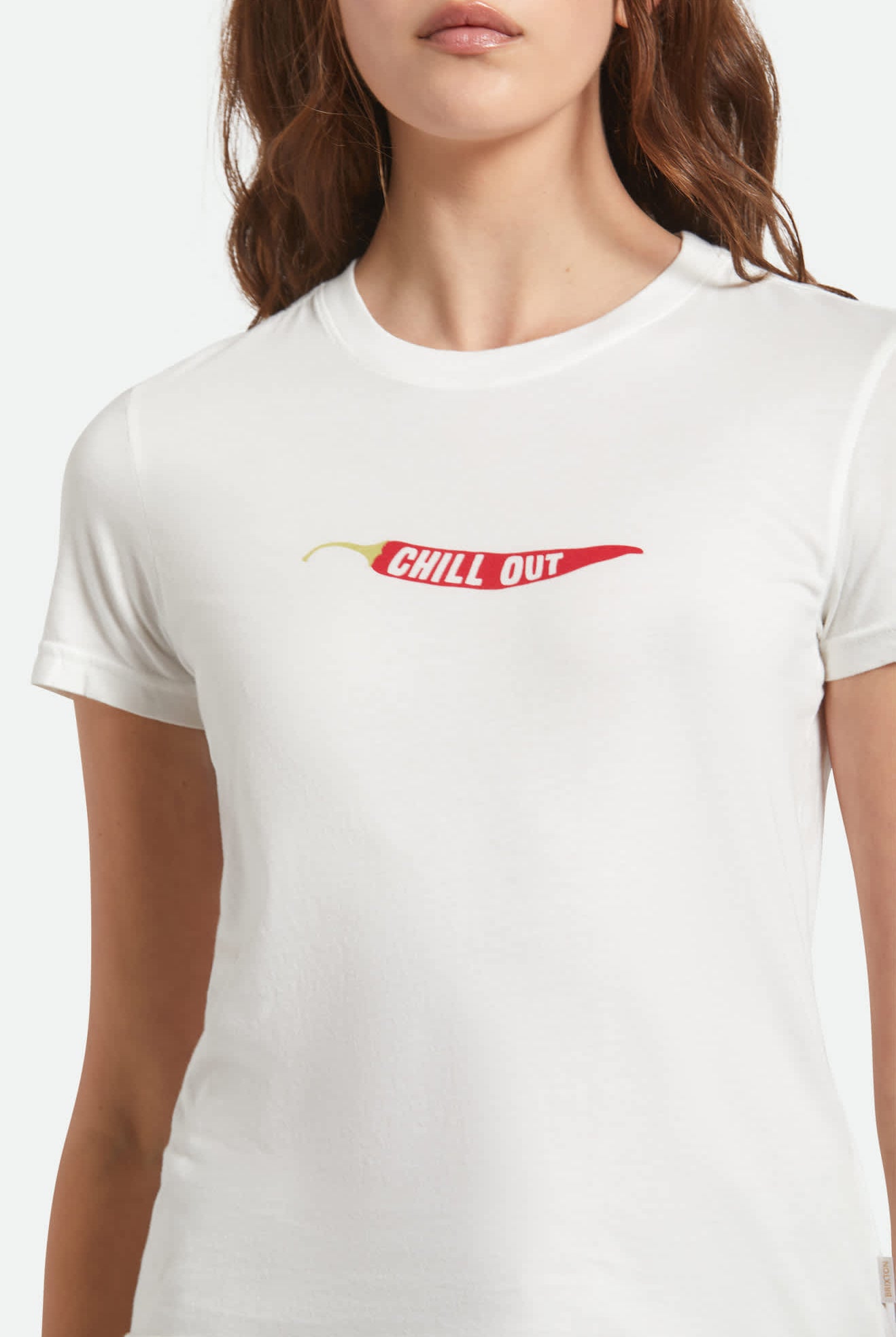 Women's Chill Out Fitted Crew T-Shirt in the color Off White - Additional Fit image