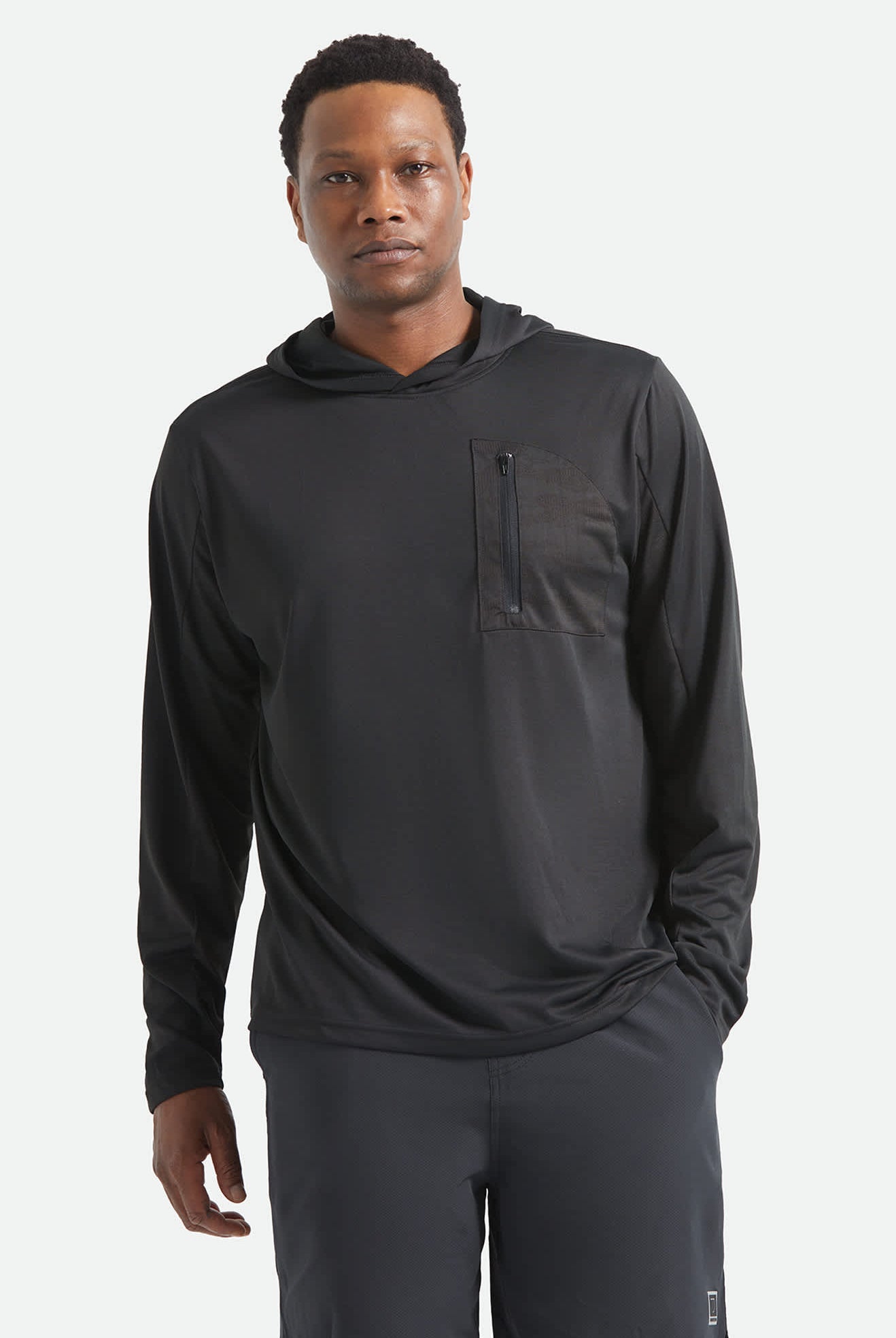 Men's Journey Long Sleeve Sun Hoodie in the color Black - Men's Front View