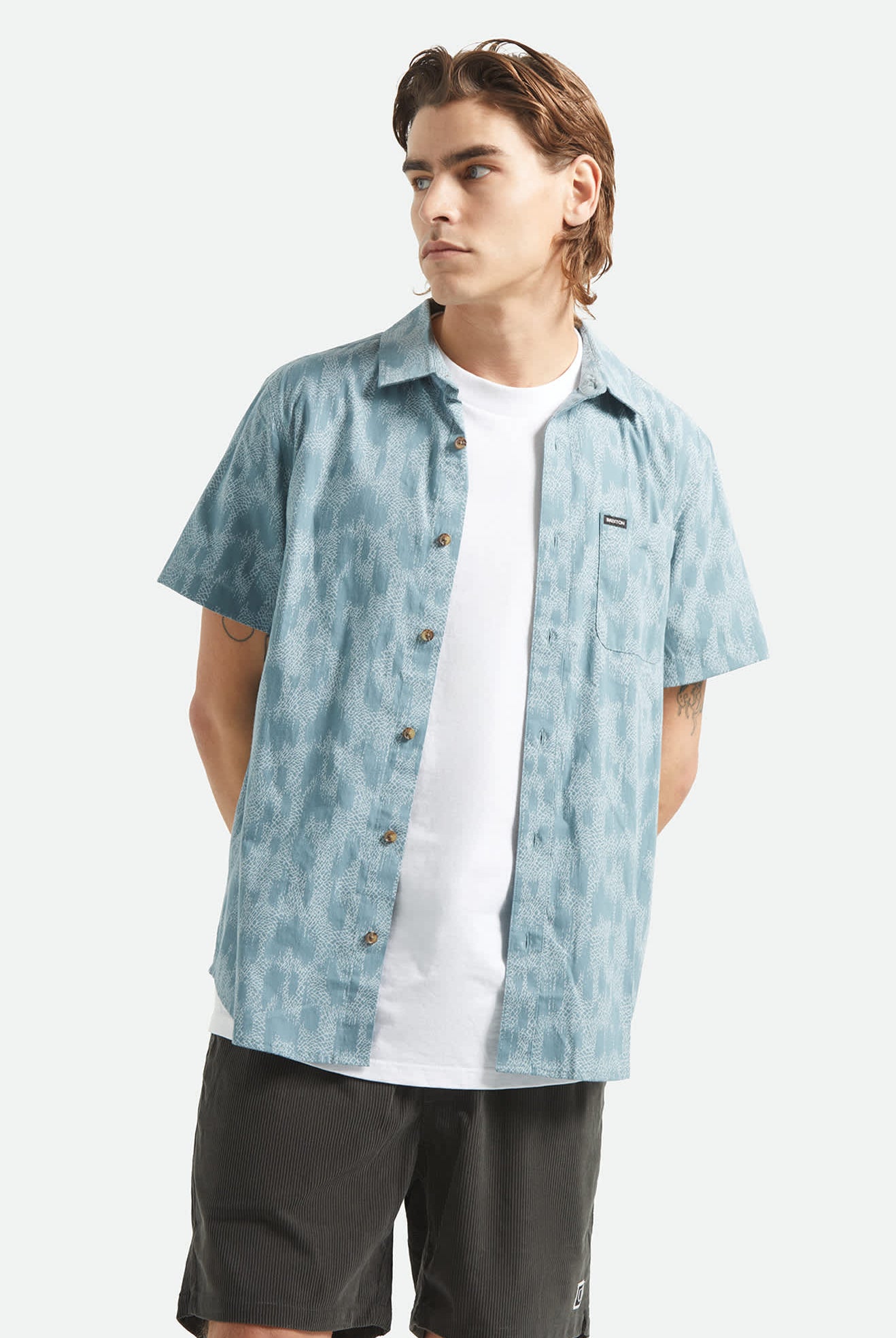 Men's Charter Print Short Sleeve Shirt in the color Trooper Crackle Paint - Men's Front View