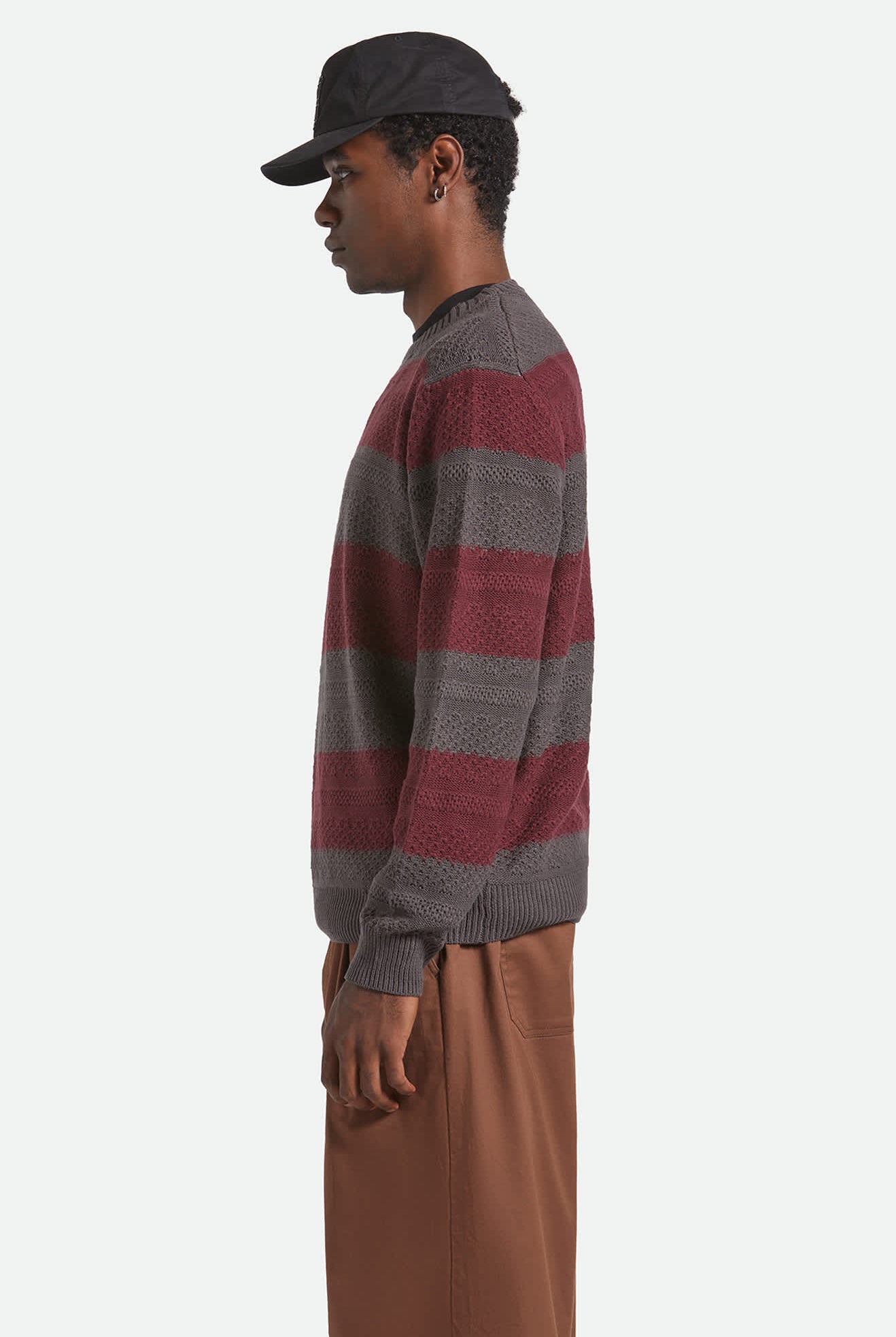 Men's Midnight Crew Sweater in the color Black/Port Stripe - Men's Side View