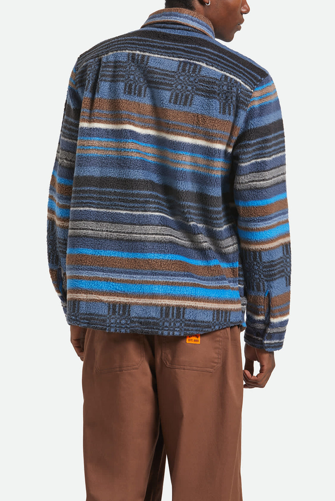 Men's Bowery Arctic Stretch Fleece in the color Mood Indigo Blanket Stripe - Men's Side View