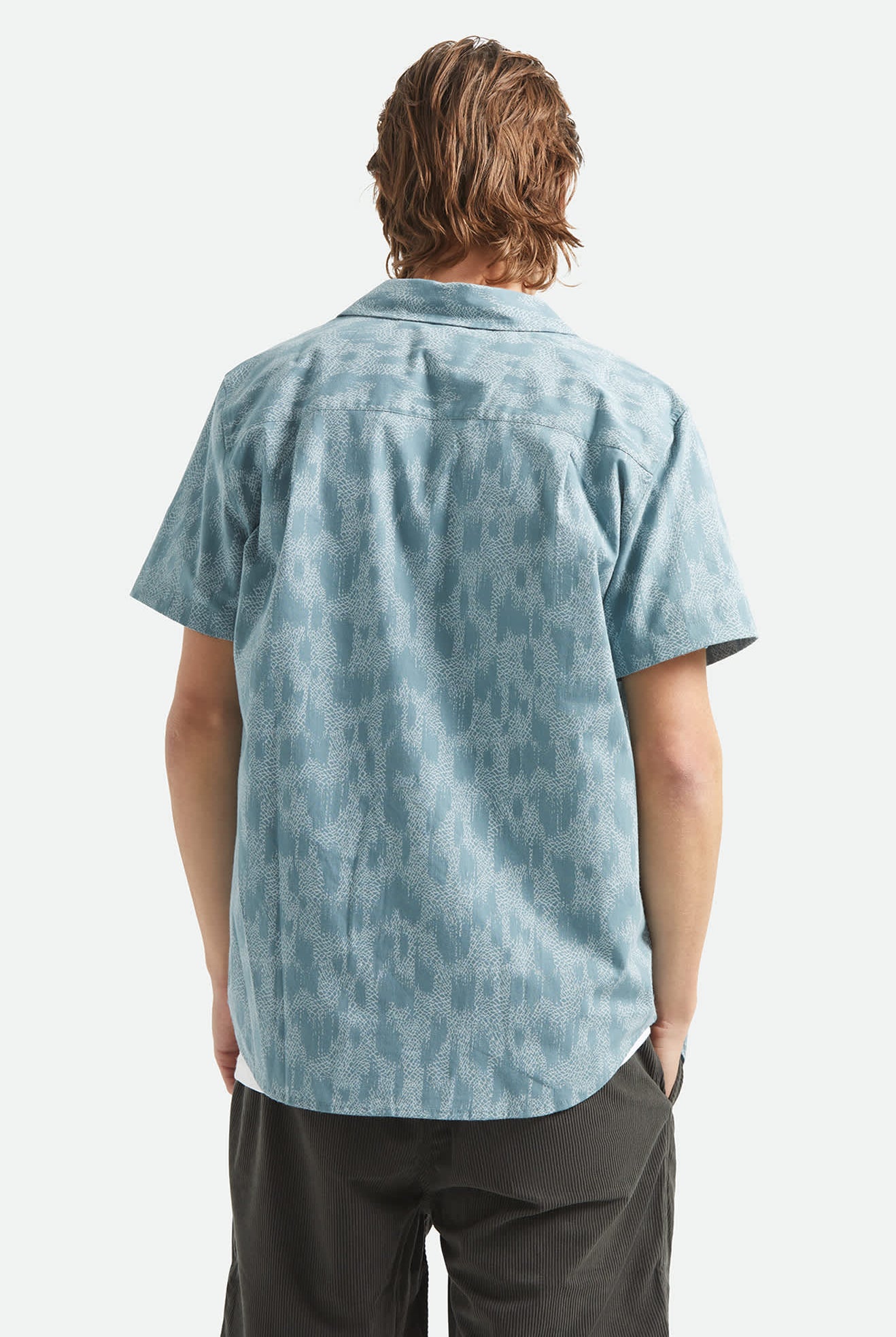 Men's Charter Print Short Sleeve Shirt in the color Trooper Crackle Paint - Men's Back View
