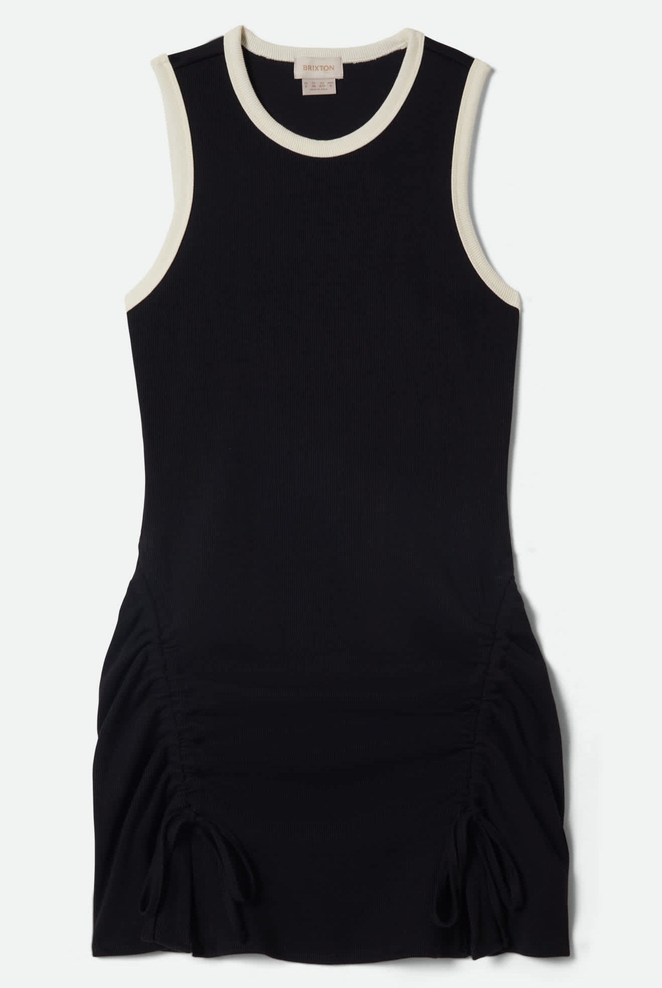Women's Ribbed Cinch Mini Dress in the color Black/Off White - Front Product View