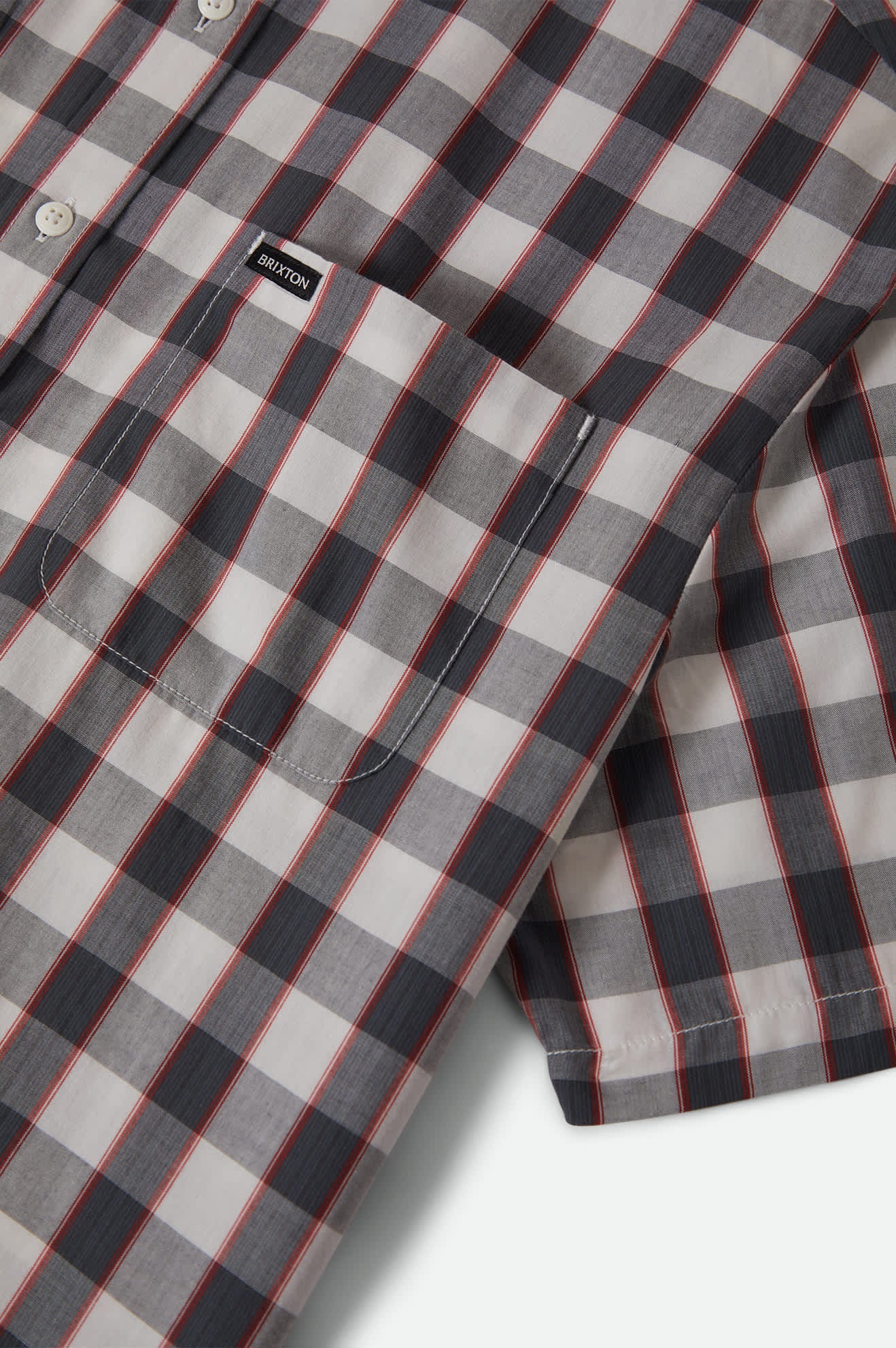Men's Cru Plaid Short Sleeve Shirt in the color Black/Off White/Red - Additional Laydown image