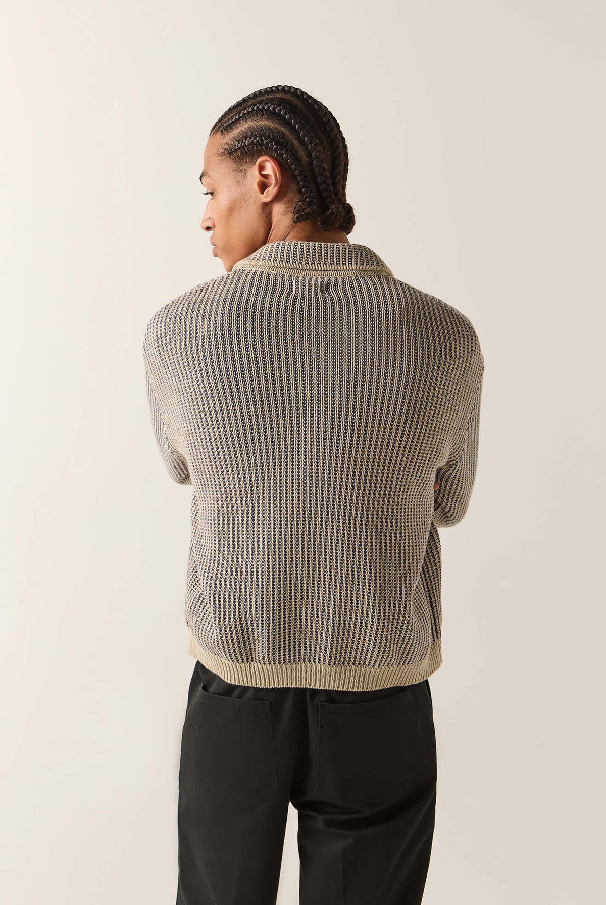 Unisex Pacific Zip Sweater in the color Navy/Whitecap - Men's Back View
