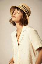 Women's Ellee Straw Bucket Hat in the color Tan/Black - Additional Fit View