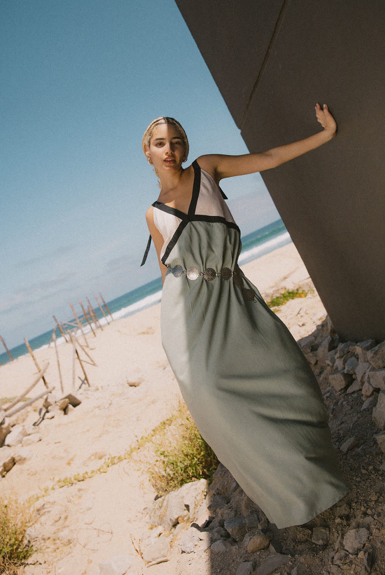 Women's Sunset Tie Slip Dress in the color Sage Green/Whitecap - Men's Lifestyle image